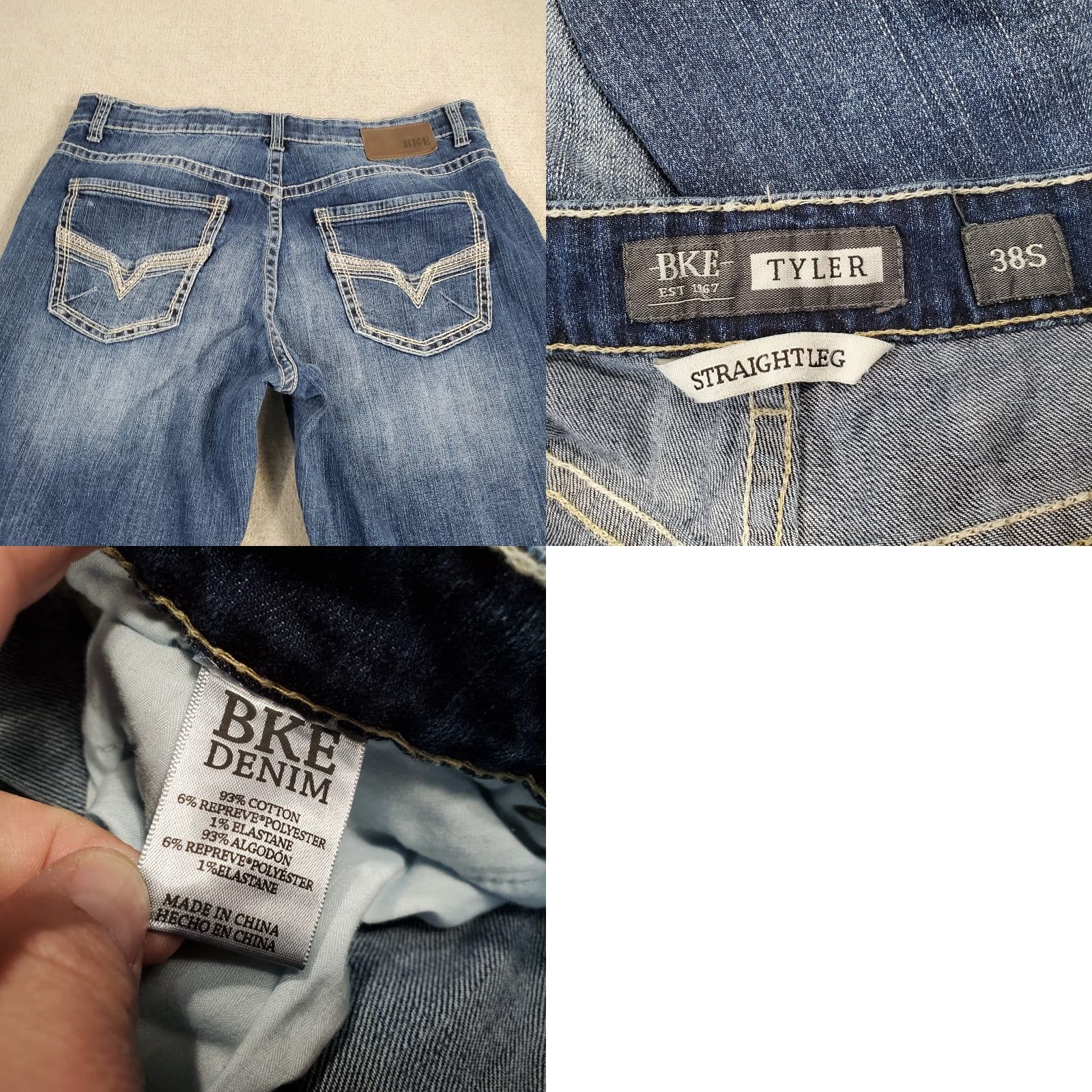 Vintage BKE Tyler Jeans Mens 38 S Blue Medium Wash Denim Solid Straight Leg Buckle Faded Size US 38 / EU 54 - 8 Thumbnail