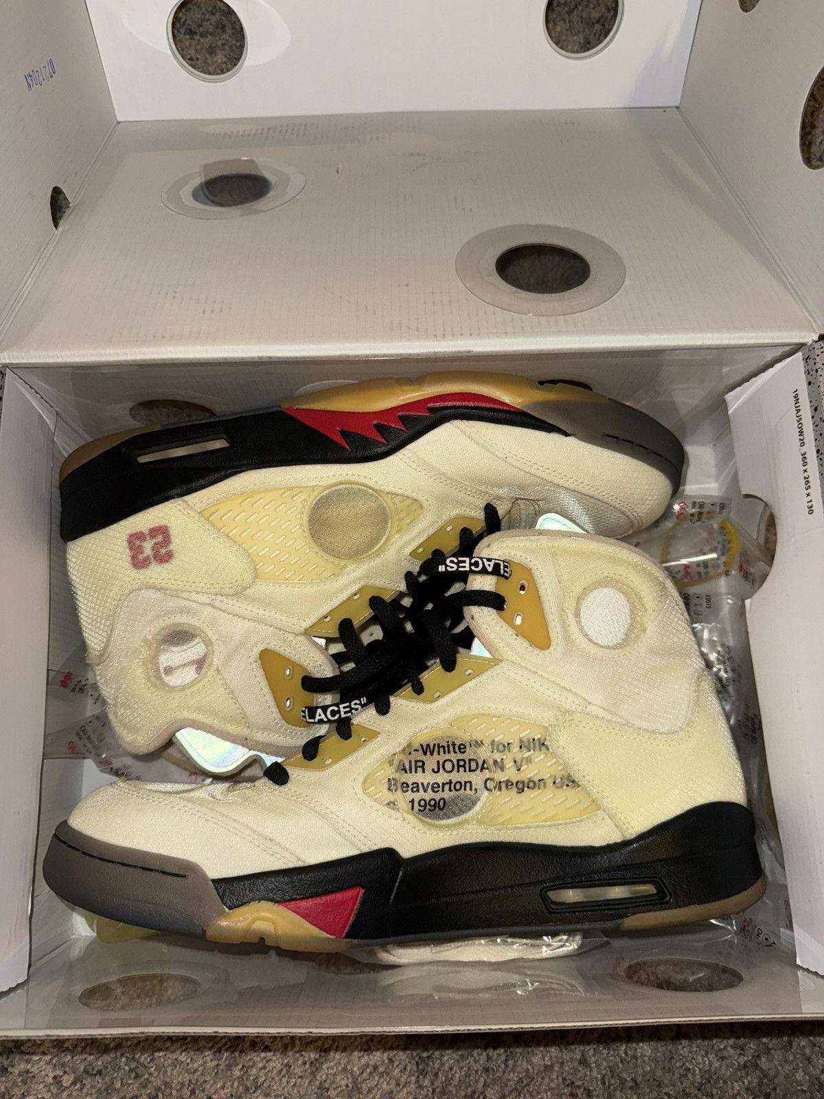 Jordan Brand × Off-White OFF WHITE JORDAN 5 SAIL Size US 12.5 / EU 45-46 - 2 Thumbnail