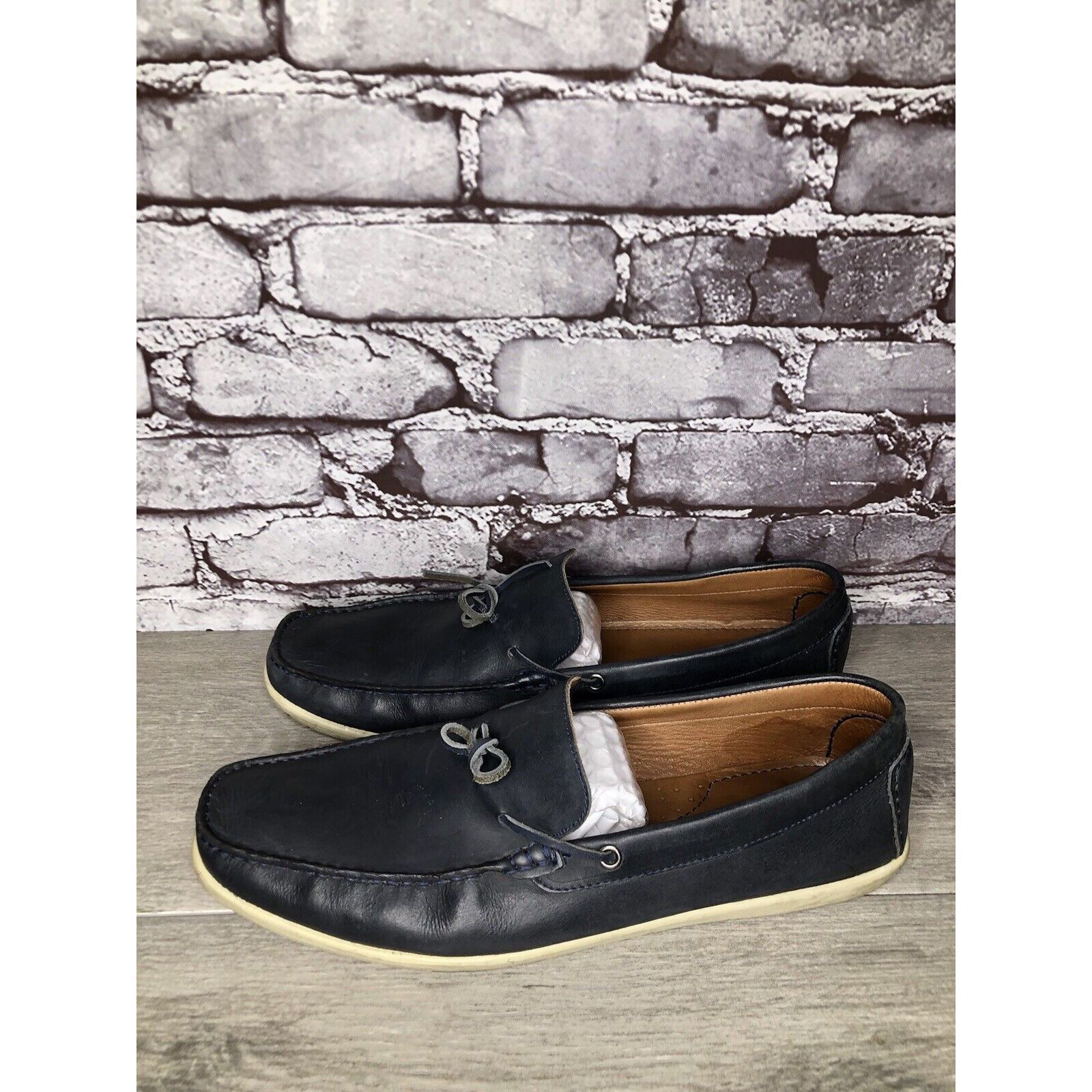 Massimo Matteo MASSIMO MATTEO Navy Blue Leather Casual Moc Driving Loafers Size US 12 / EU 45 - 13 Thumbnail
