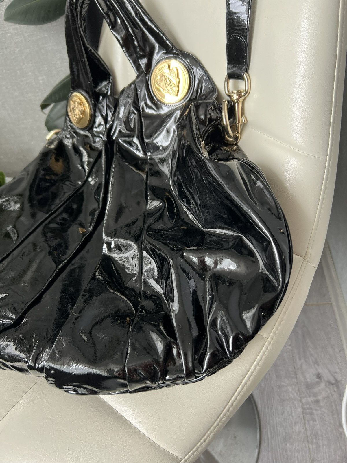 Gucci GUCCI Hysteria Pleated Black Patent Leather Shoulder Bag Size ONE SIZE - 3 Thumbnail