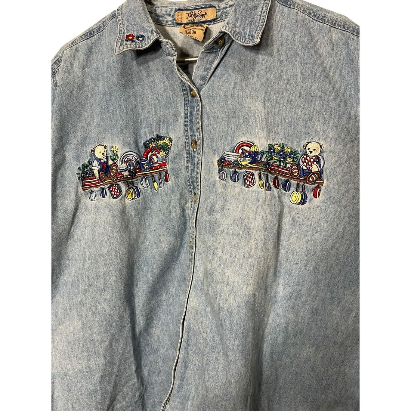 Other Vintage Just My Size Denim Embroidered Bears Button Down Top Size XXL / US 16-18 / IT 52-54 - 2 Thumbnail