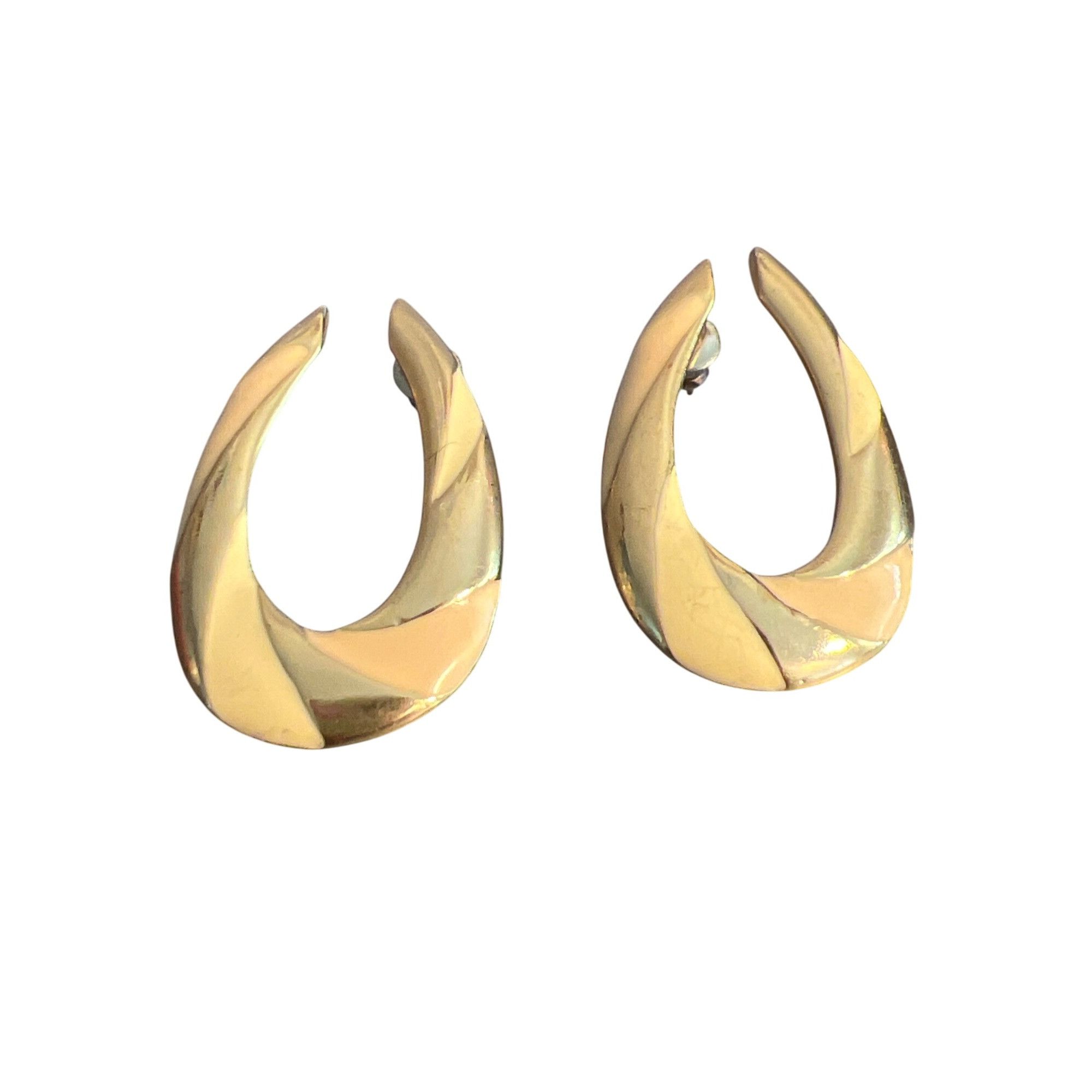 Other Vintage Gold Tone Cream Enamel Earrings Twisted Teardrop 1.5 Size ONE SIZE - 2 Thumbnail