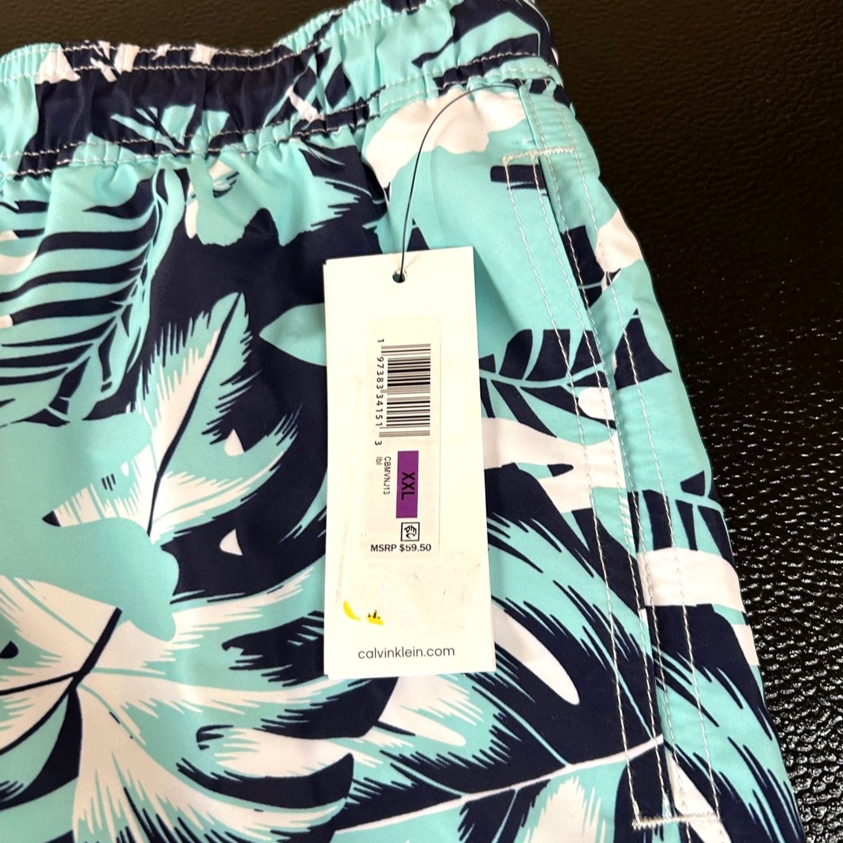 Calvin Klein Calvin Klein Swim Trunks Palm Leaf Print Drawstring Shorts Blue Mens XXL 40" NWT Size US 39 - 2 Thumbnail