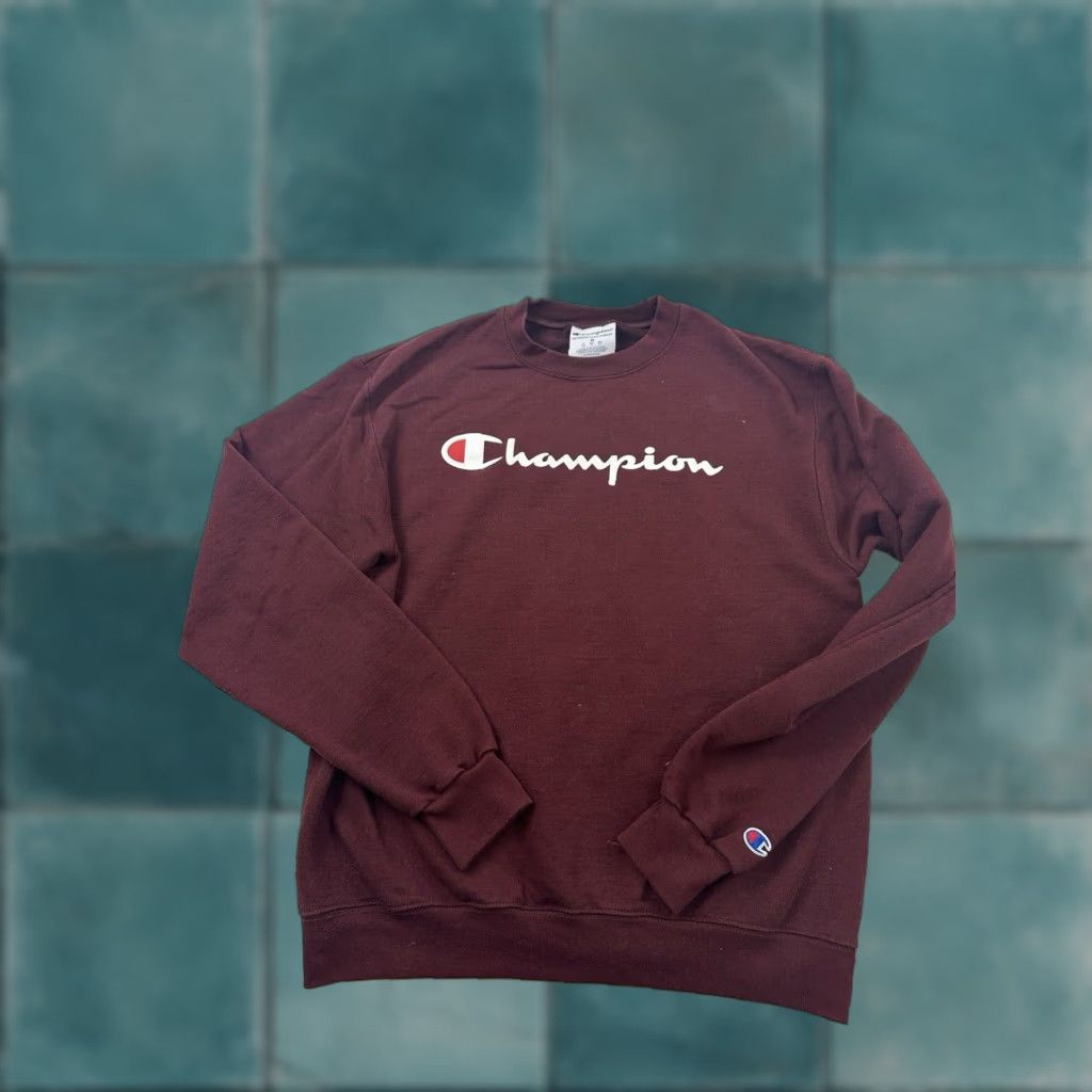Champion Champion Sweatshirt Mens Small Red Burgundy Pullover Crew Neck Spellout Size US M / EU 48-50 / 2 - 1 Thumbnail