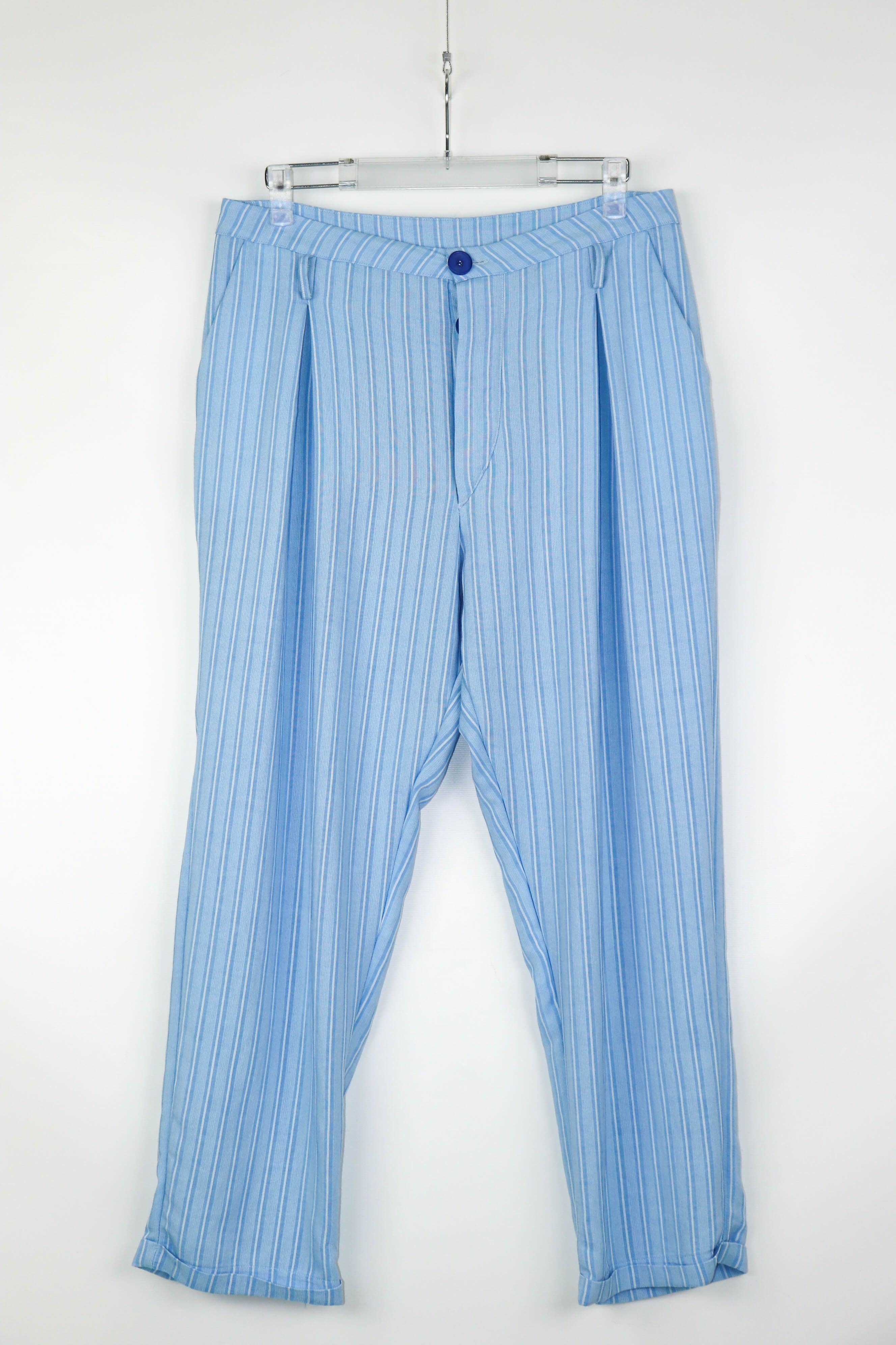 Other SHEBO Pleated Front Striped Blue Cotton/Linen Trousers Pants Size US 32 / EU 48 - 1 Thumbnail