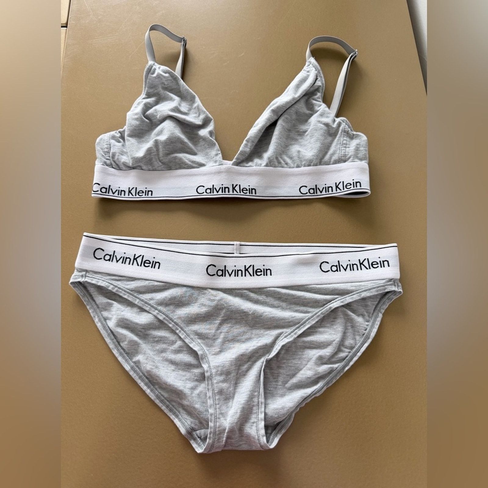 Calvin Klein Calvin Klein Light Gray Logo Triangle Bralette & Brief Set S Size ONE SIZE - 8 Thumbnail