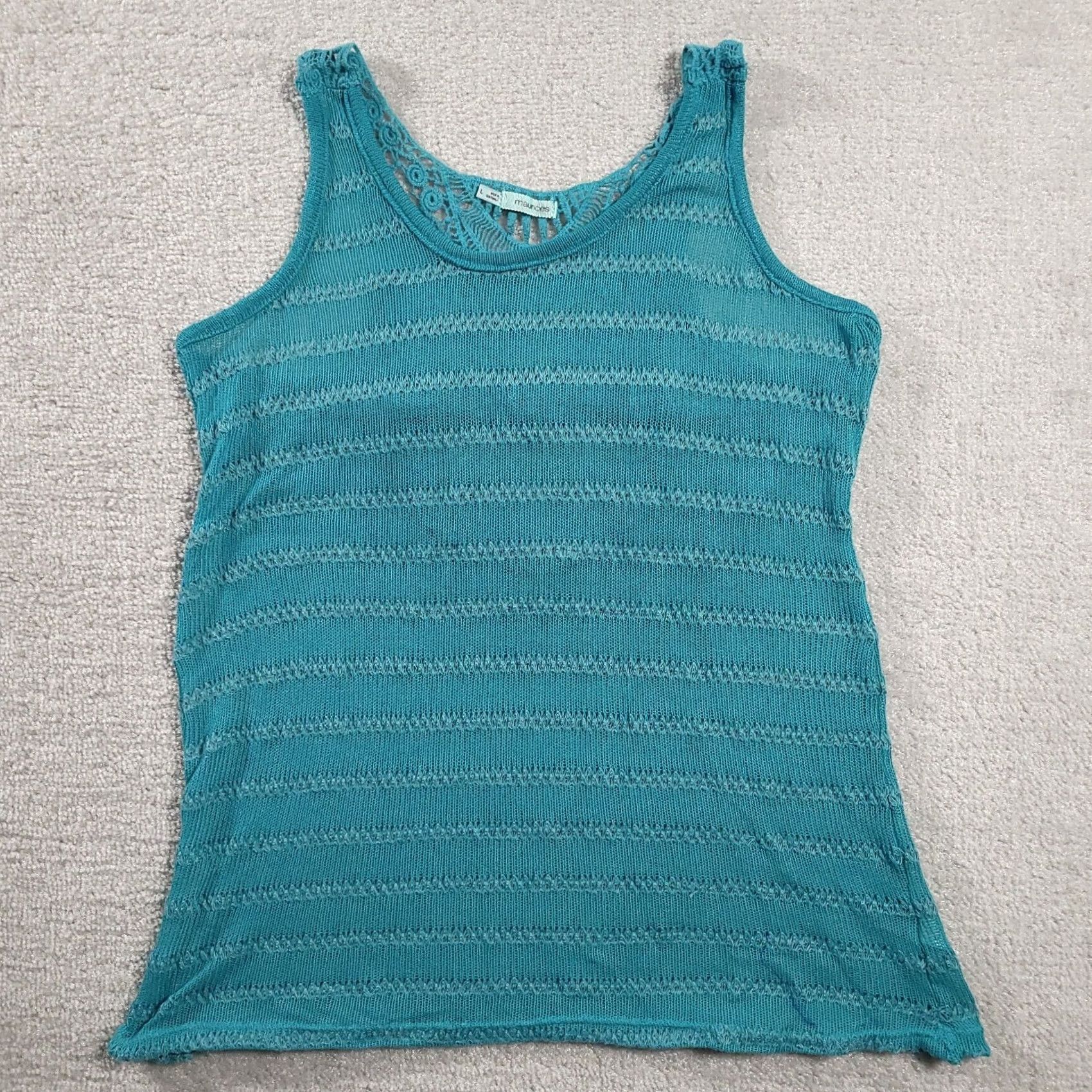 Vintage Maurices Womens Tank Top L Teal Crochet Knit Stretch Casual Bohemian Sleeveless Size L / US 10 / IT 46 - 2 Thumbnail