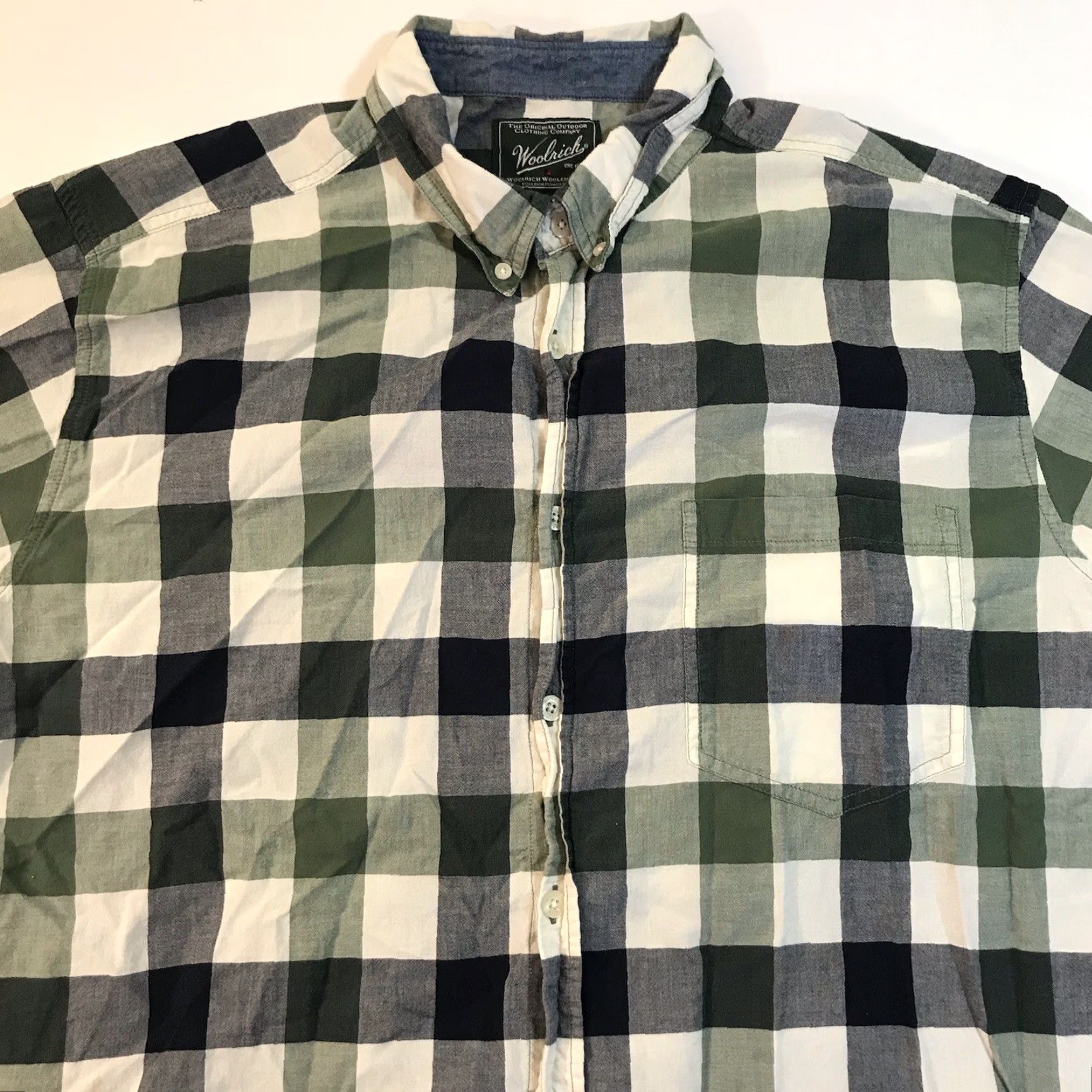 Vintage Woolrich Men's Short Sleeve Button-Up Shirt Plaid Green White Casual 2XL Size US XXL / EU 58 / 5 - 2 Thumbnail