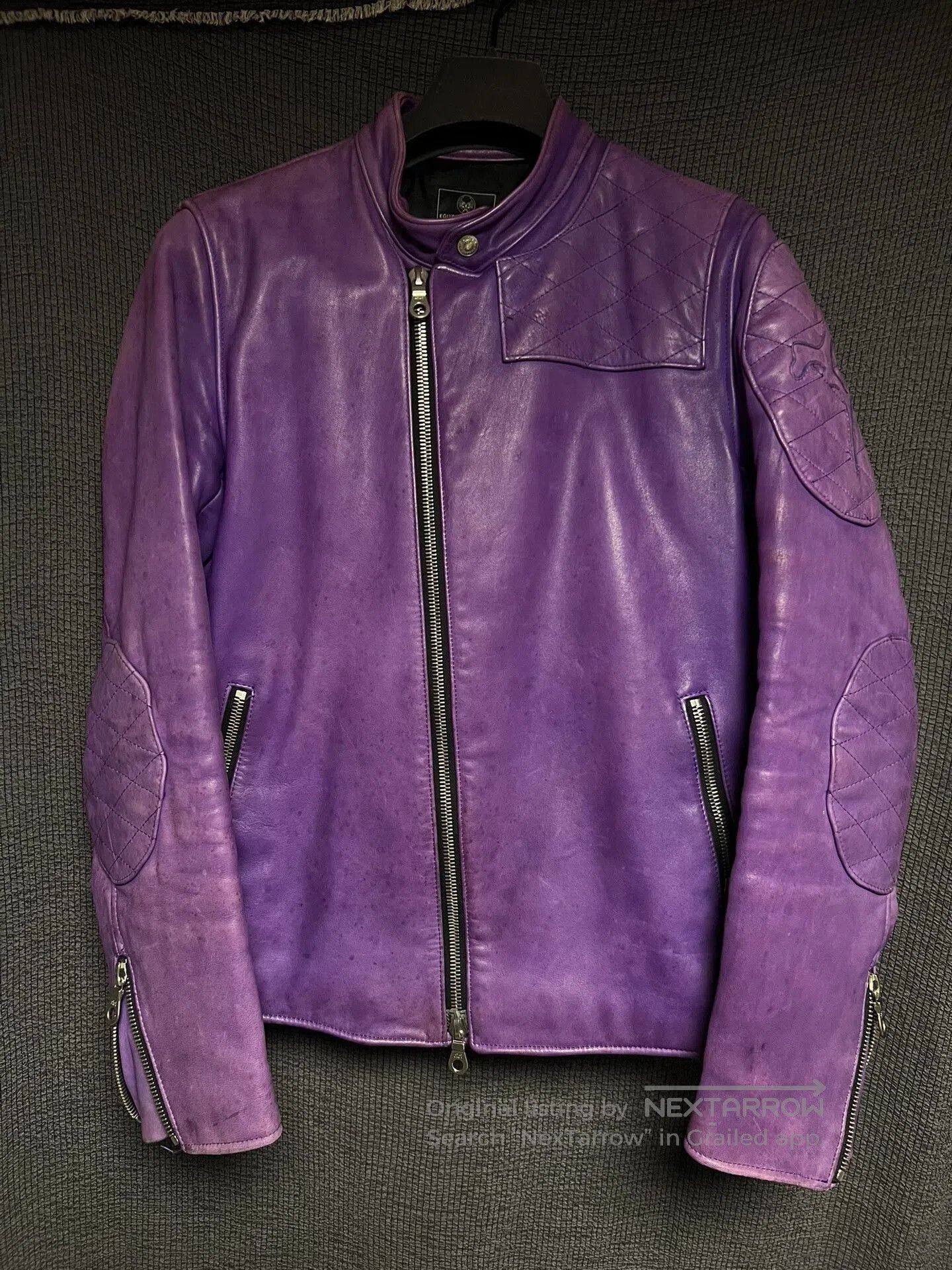 Backbone purple vintage leather motorcycle jacket. Size US L / EU 52-54 / 3 - 1 Thumbnail