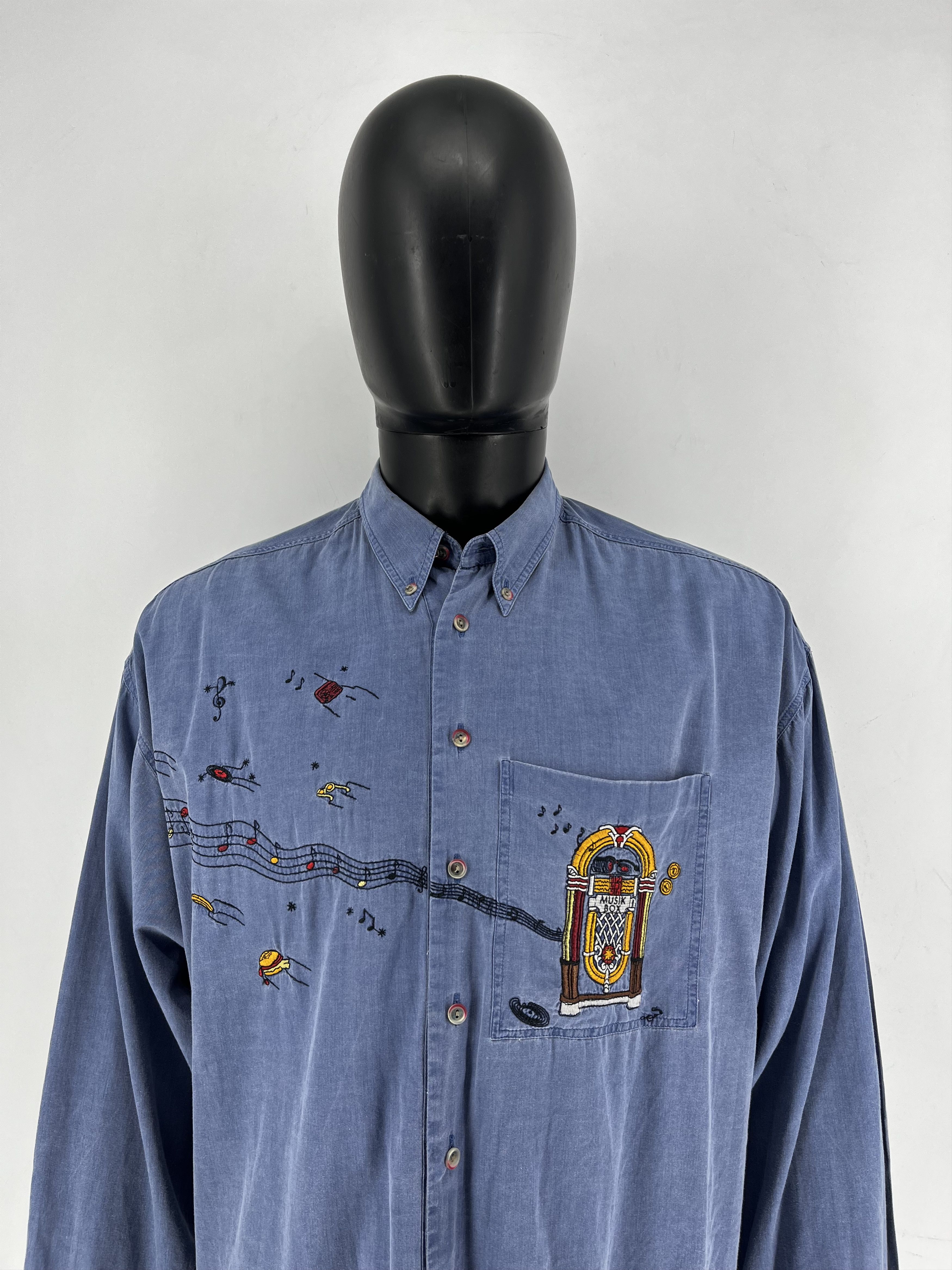 Haupt Haupt Germany Men’s Long Shirt Blue Embroidered Music Box Size US XL / EU 56 / 4 - 1 Thumbnail