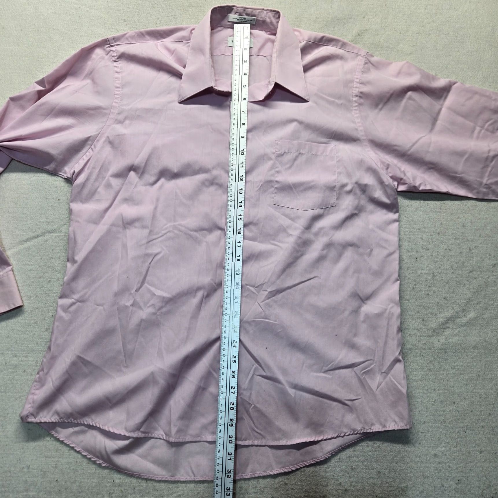 Van Heusen Van Heusen Dress Shirt 17.5 34/35 Pink Poplin Solid Button Up Collar Mens Size 46R - 6 Thumbnail
