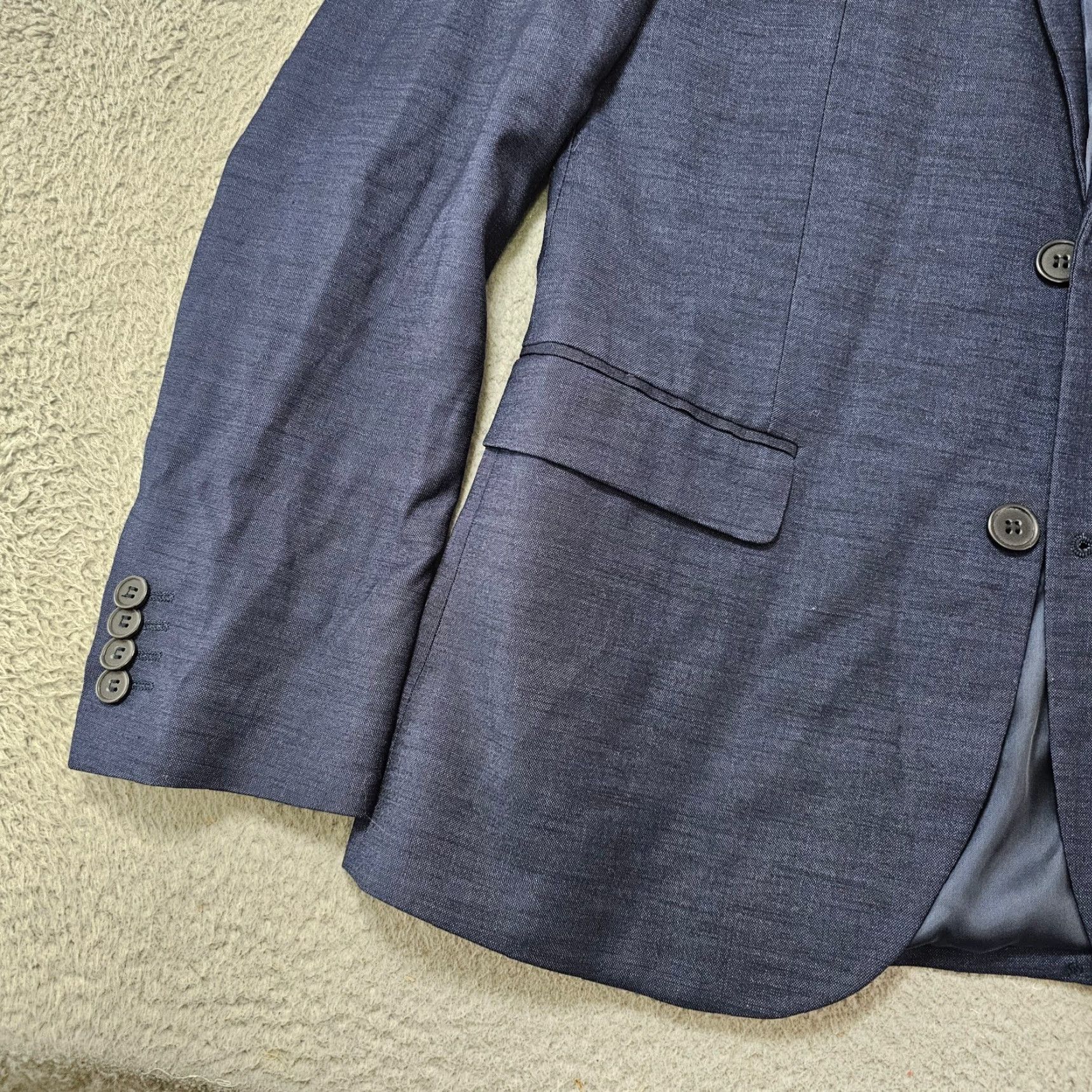H&M H&M Blazer Men 40R Navy Skinny Fit Sport Coat Suit Jacket Double Button Blue Solid Notch Lapel Four-Button Sleeve Regular BDE Size 40R - 3 Thumbnail
