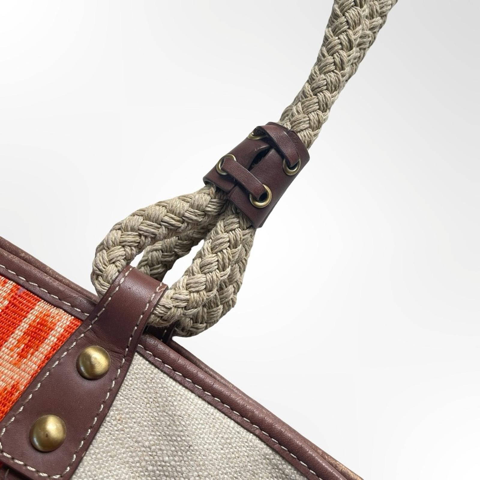 Other Rafe NY Canvas Tote Bag with Orange Ikat Panel & Brown Trim Size ONE SIZE - 3 Thumbnail
