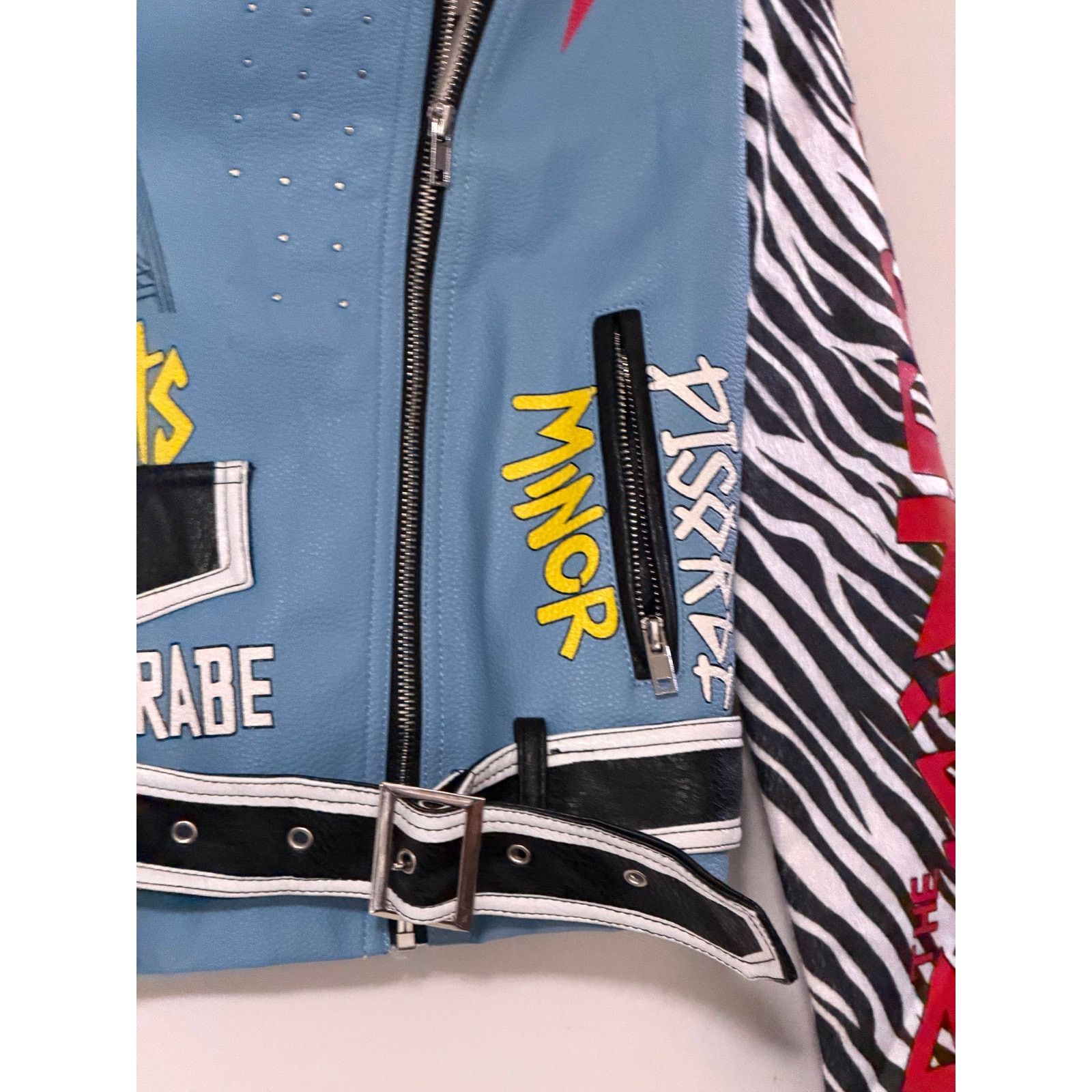 Azalea Wang Azalea Wang Blue Faux Leather Moto Jacket Zebra Sleeve Small Size S / US 4 / IT 40 - 18 Thumbnail