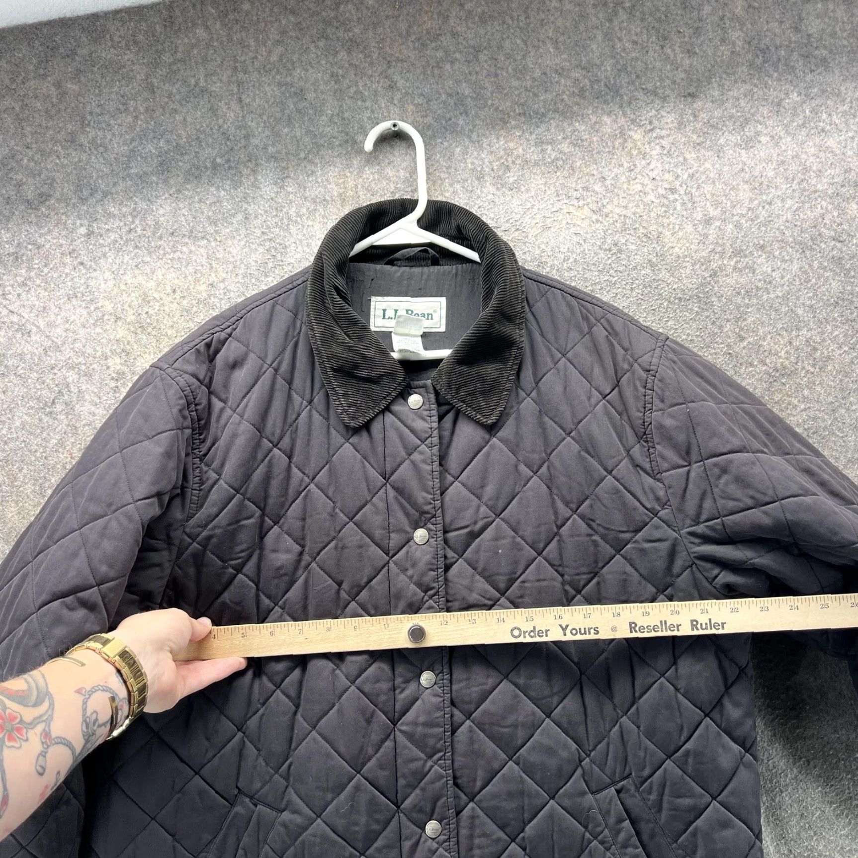 Vintage LL Bean Jacket Womens Large Gray Quilted Corduroy Collar Snap Insulated Coat Size L / US 10 / IT 46 - 7 Thumbnail