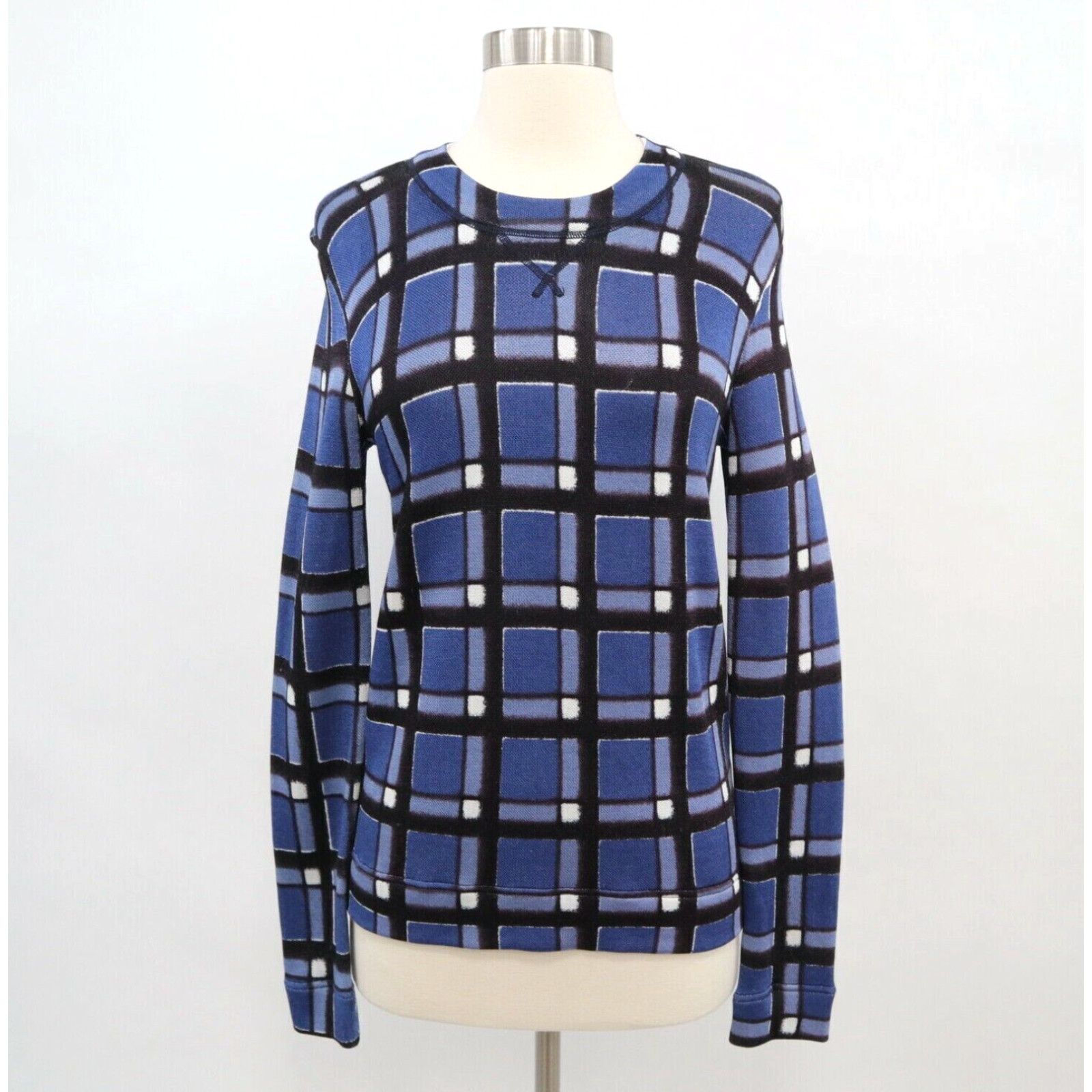 image of Marc By Marc Jacobs Marc Jacobs Pullover Sweater Womens Xs Plaid Blue Black White Crew Neck Rayon