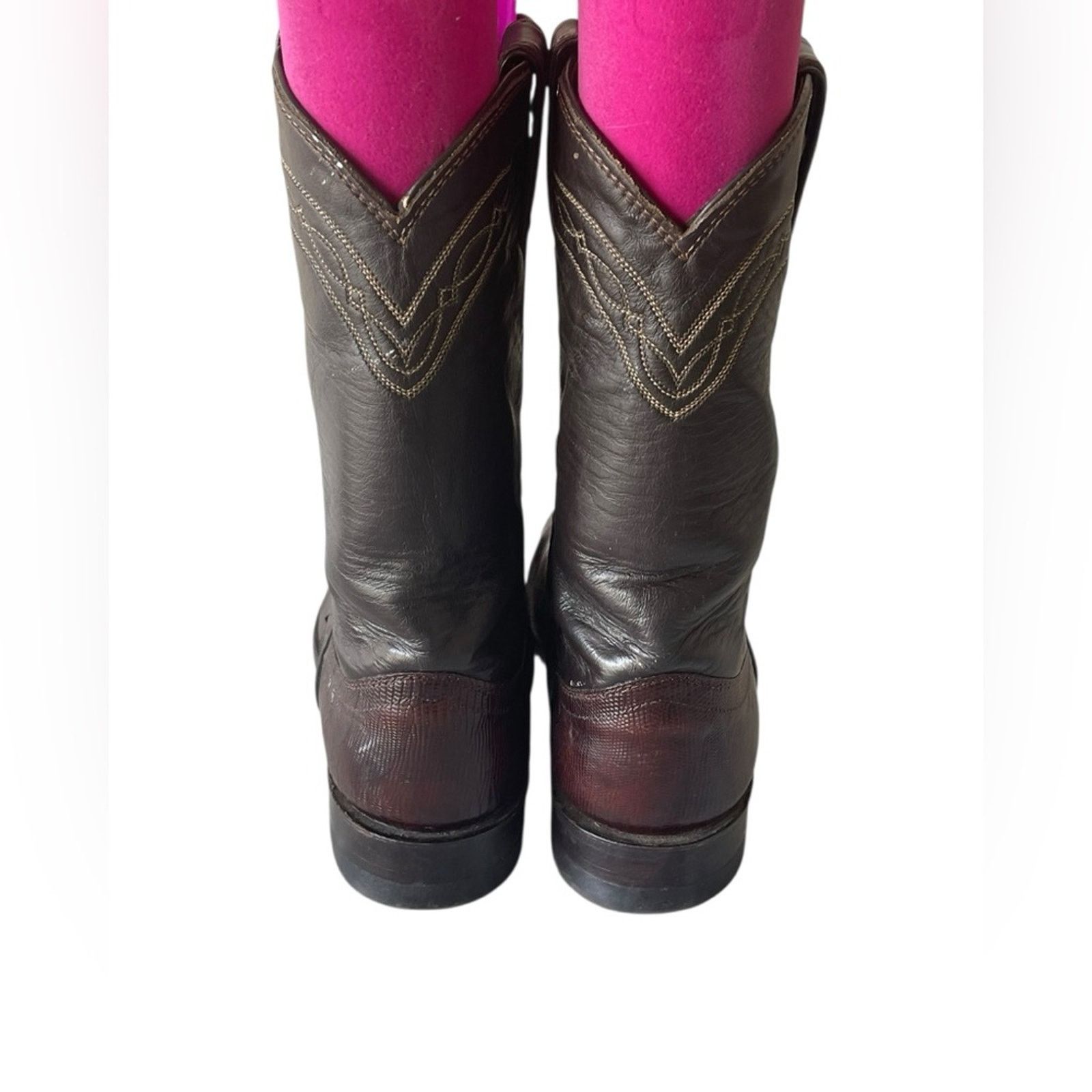 Justin Boots Justin Vintage USA Brown Leather Reptile Short Boots SZ 8 Size US 8 / IT 38 - 4 Thumbnail