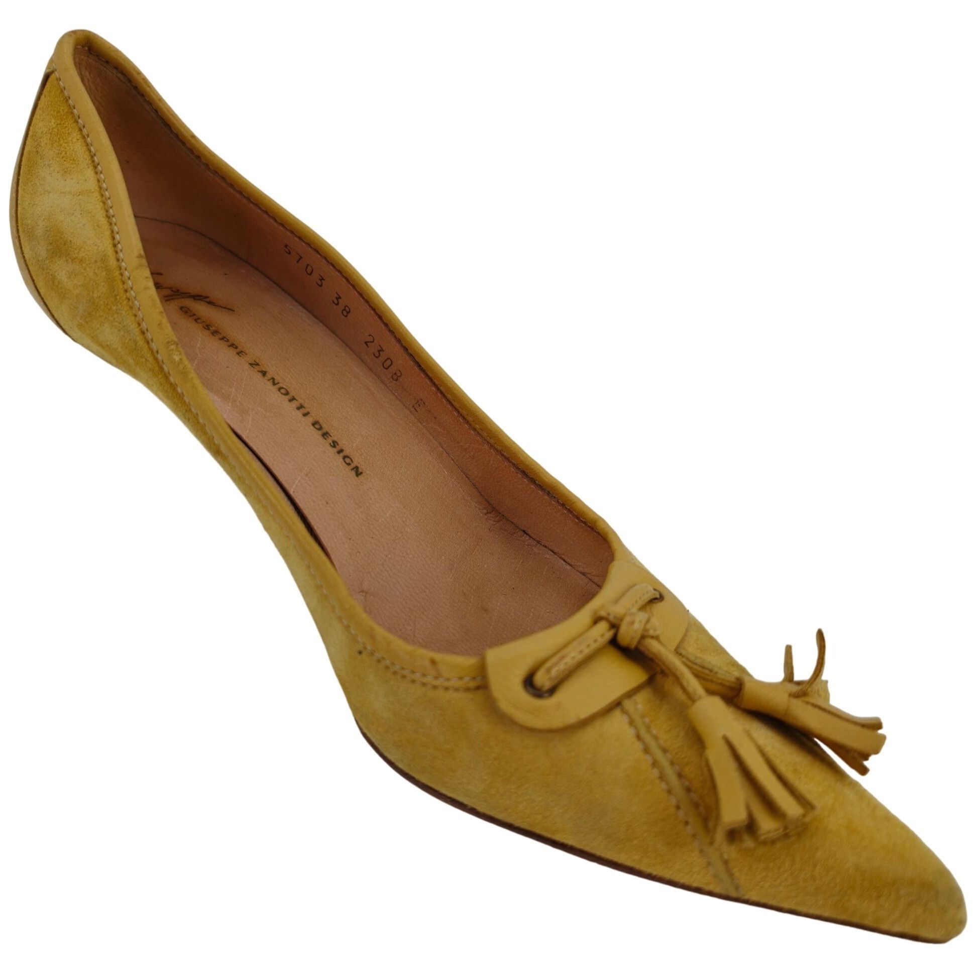 Giuseppe Zanotti Giuseppe Zanotti Italy Mustard Suede Tasseled Kitten Heels 8 Size US 8 / IT 38 - 1 Thumbnail