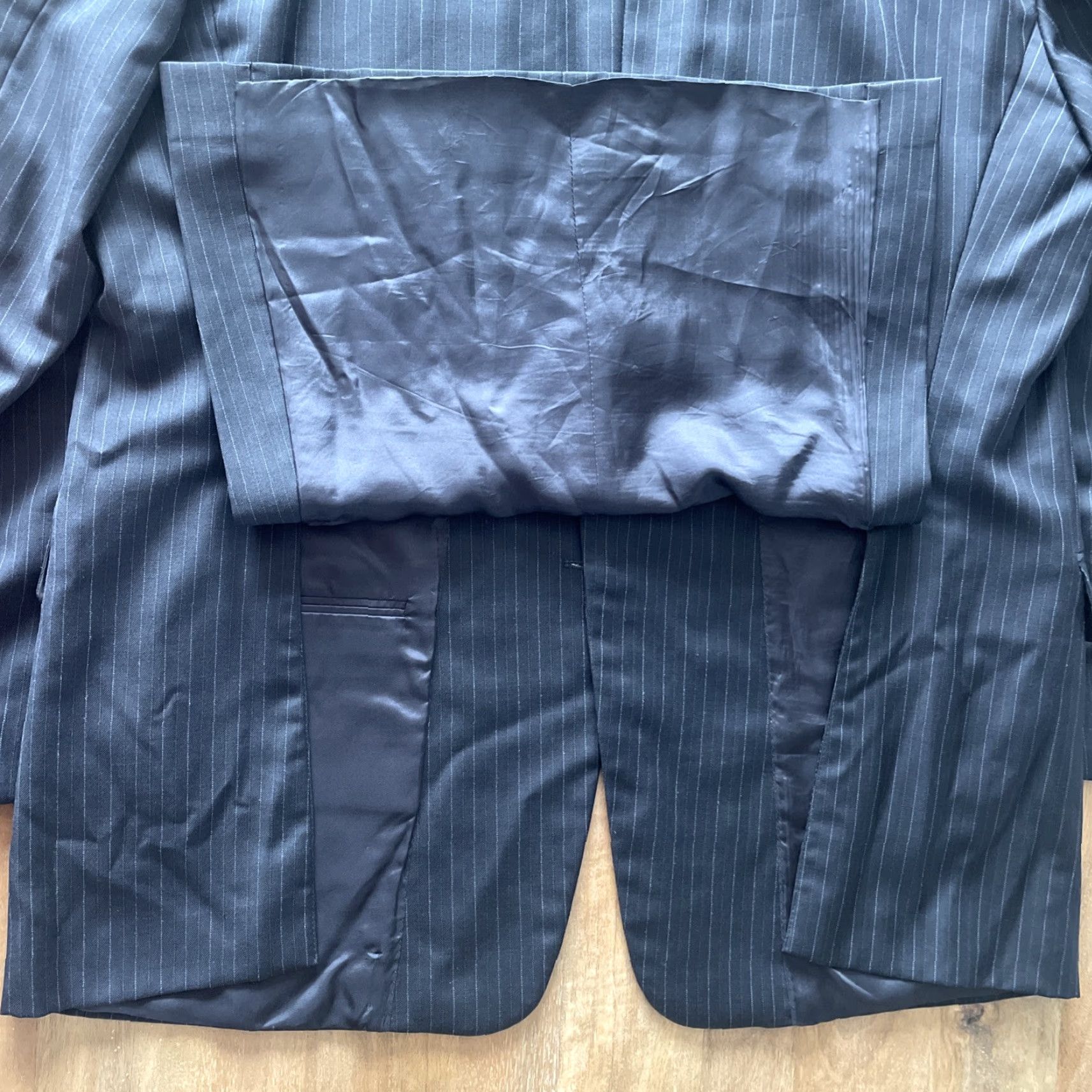 Vintage VINTAGE Hickey Freeman Black Pinstripe Sport Jacket Coat Mens 44R Blazer USA Size 44R - 6 Thumbnail