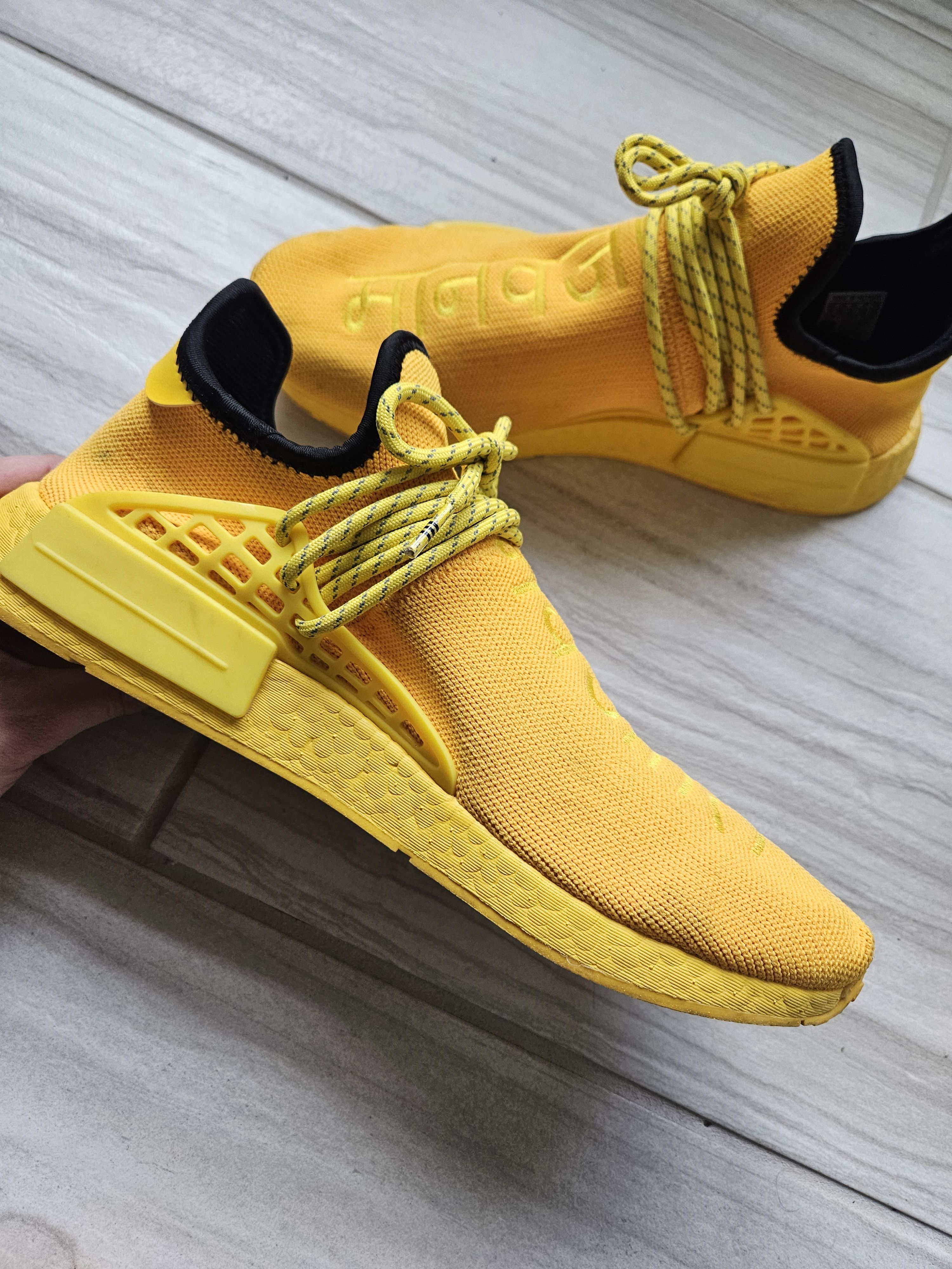 Adidas × Pharrell NMD Human Race Yellow Hindi Pack Sneakers Size US 11 / EU 44 - 8 Thumbnail