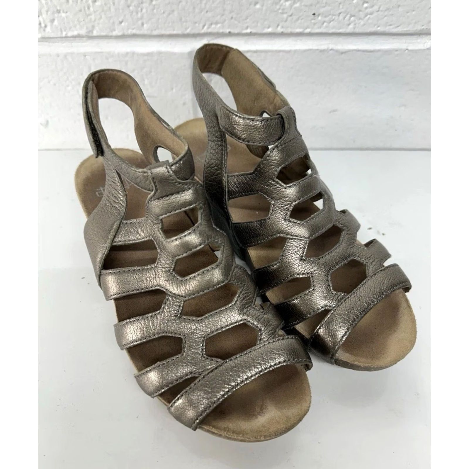 Dansko Dansko Selina Gladiator Wedge Sandal Metallic Pewter Napa Leather 38 US 7 Womens Size US 7 / IT 37 - 3 Thumbnail
