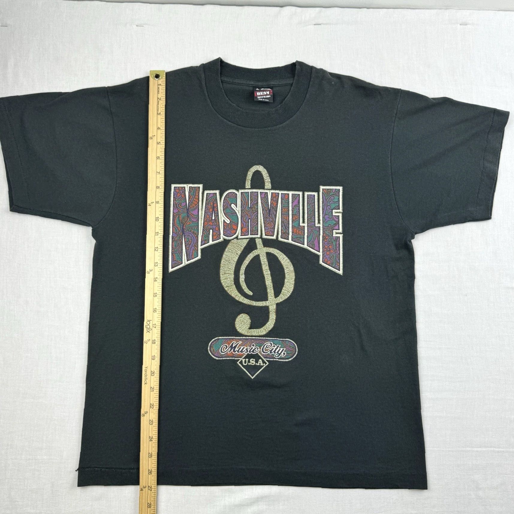 Fruit Of The Loom VINTAGE Nashville Tennessee Shirt Adult Large Black 90s Music USA Fruit of the Loom T-Shirt Mens Size US L / EU 52-54 / 3 - 7 Thumbnail