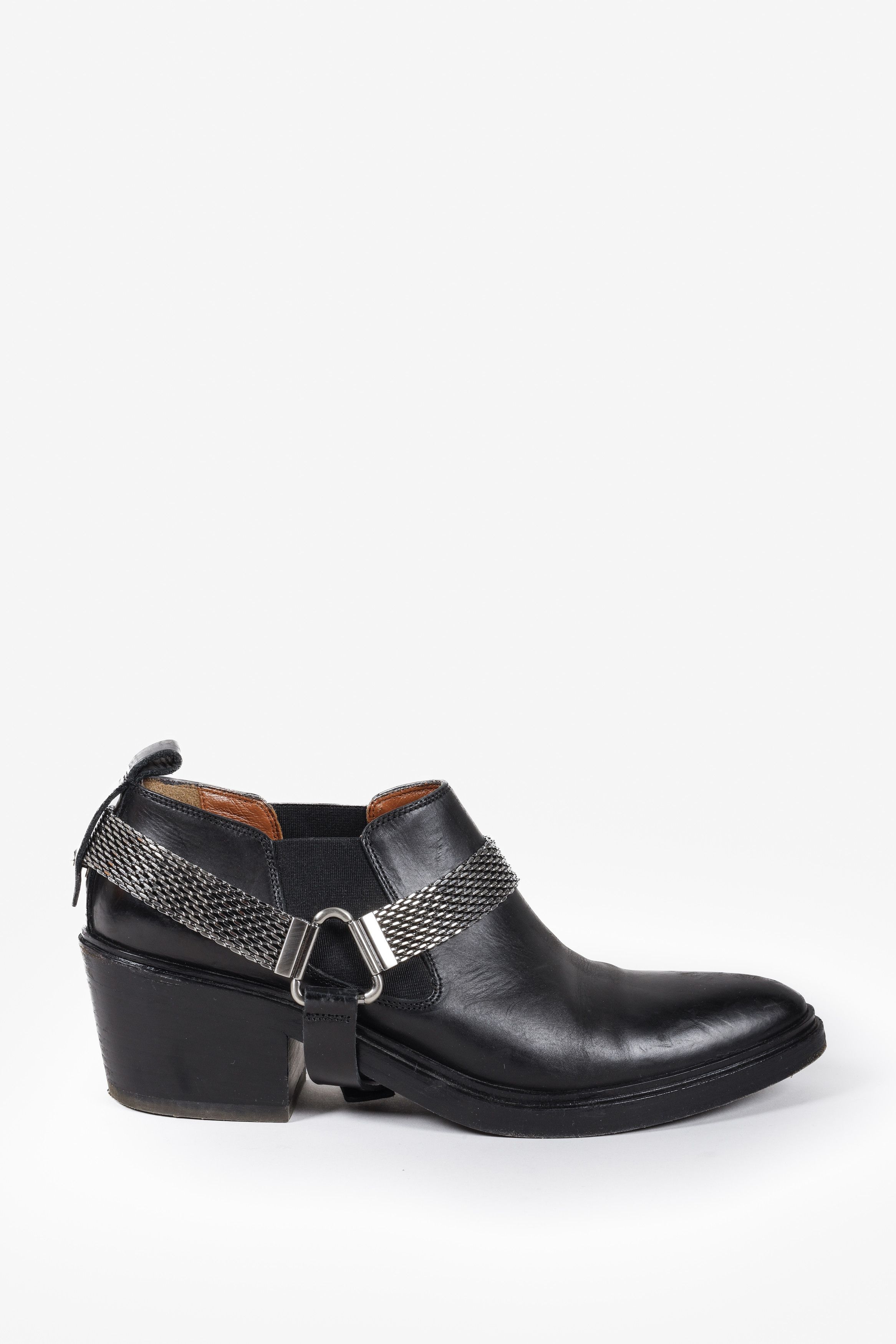 image of Sartore Black Leather Western Ankle Boots, Women's (Size 8)