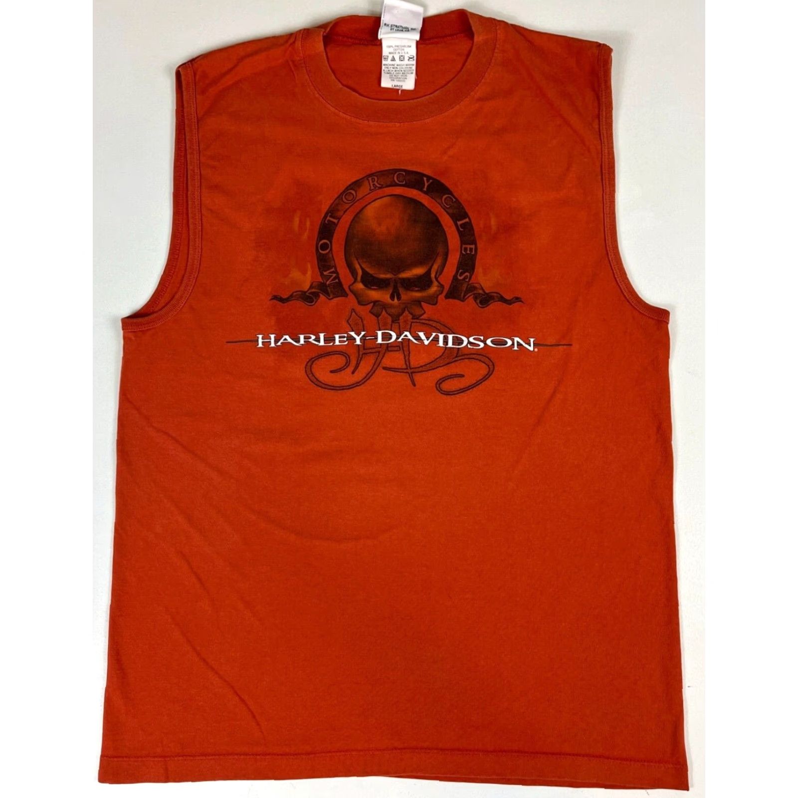 Harley Davidson VINTAGE Harley-Davidson Maui, Hawaii Sleeveless Tee Mens T-Shirt L Burnt Orange 2006 Made in USA Shirt Size US L / EU 52-54 / 3 - 2 Thumbnail
