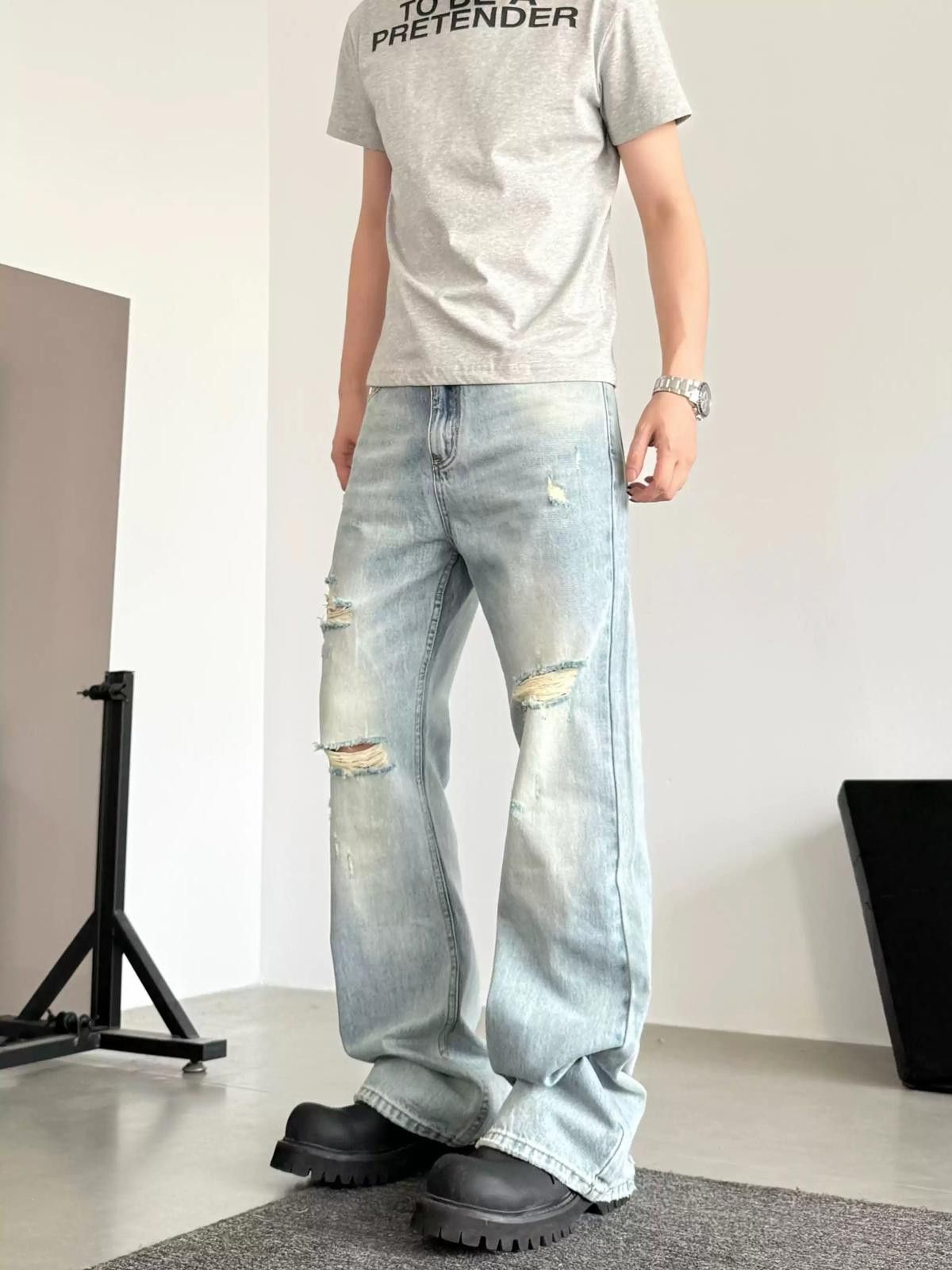 Jean Light Blue Ripped Micro Flare Jeans Size US 30 / EU 46 - 4 Thumbnail