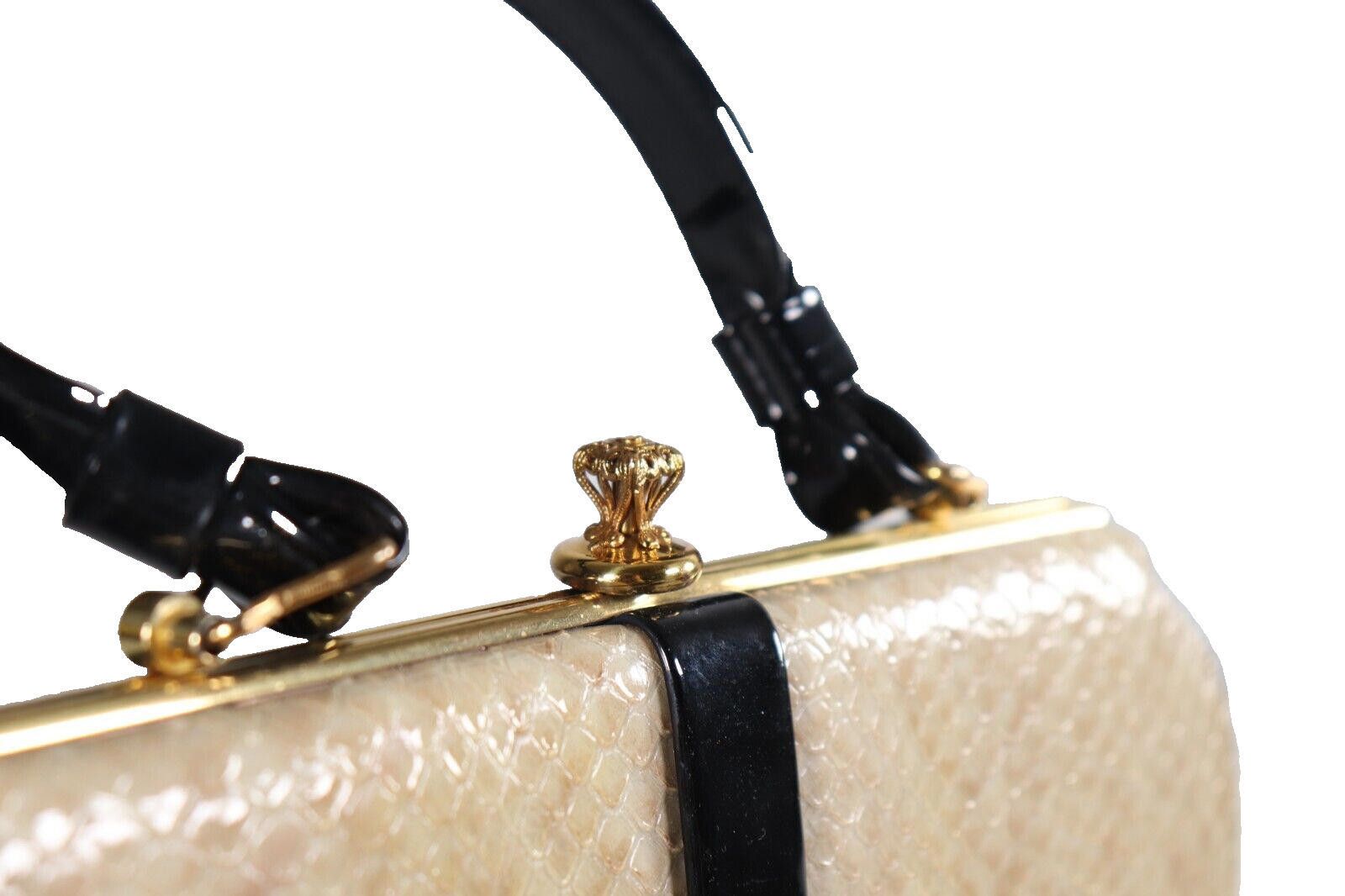 Designer Vintage Cream Black Patent Faux Snake Skin Handbag Purse Bag Size ONE SIZE - 7 Thumbnail