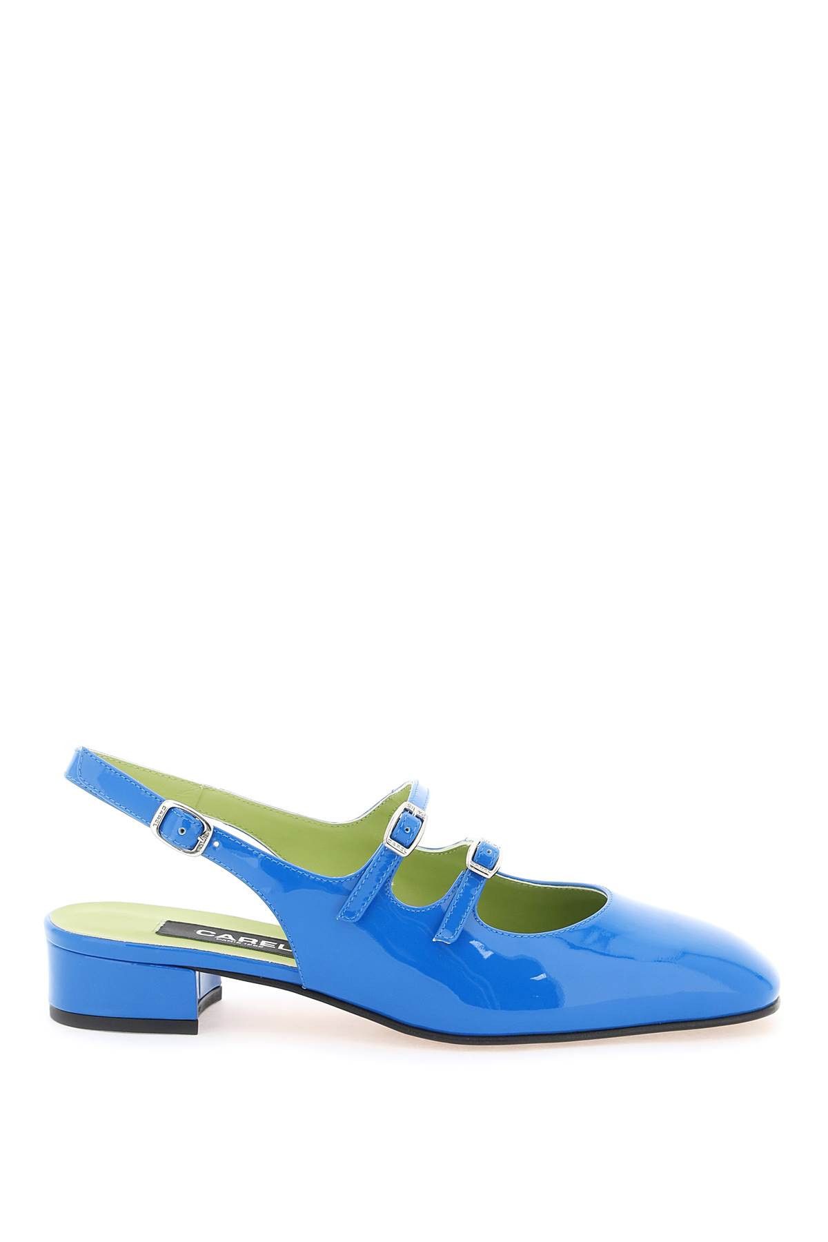 image of Carel Paris Carel Patent Leather Pêche Slingback Mary Jane Shoes in Bleu, Women's (Size 9)
