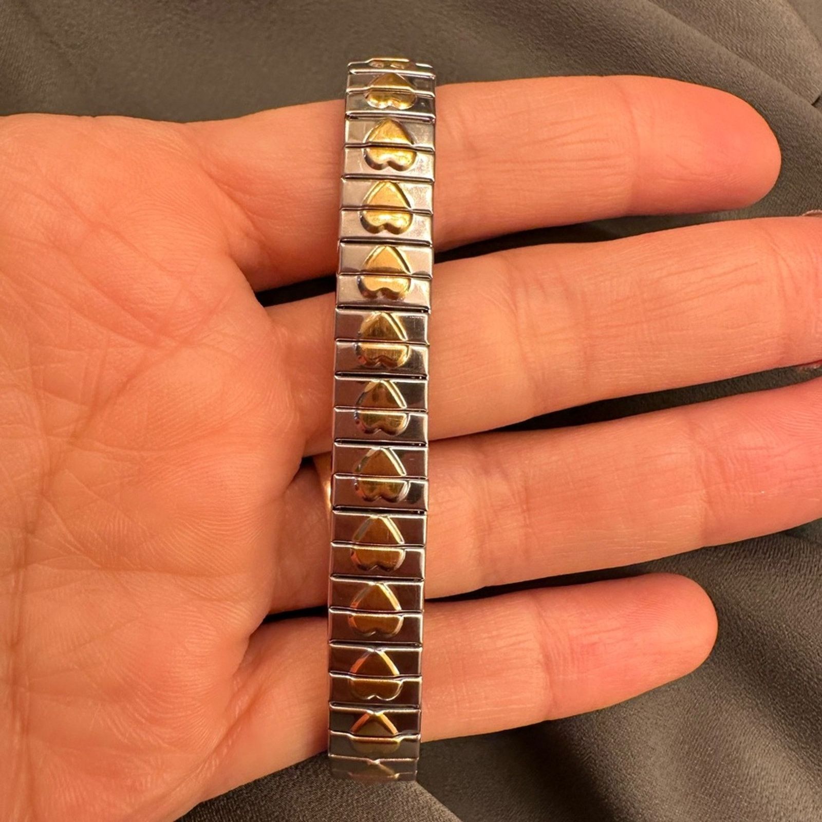 Other Two Tone Stainless Steel Elastic Charm Bracelet for Women Size ONE SIZE - 3 Thumbnail