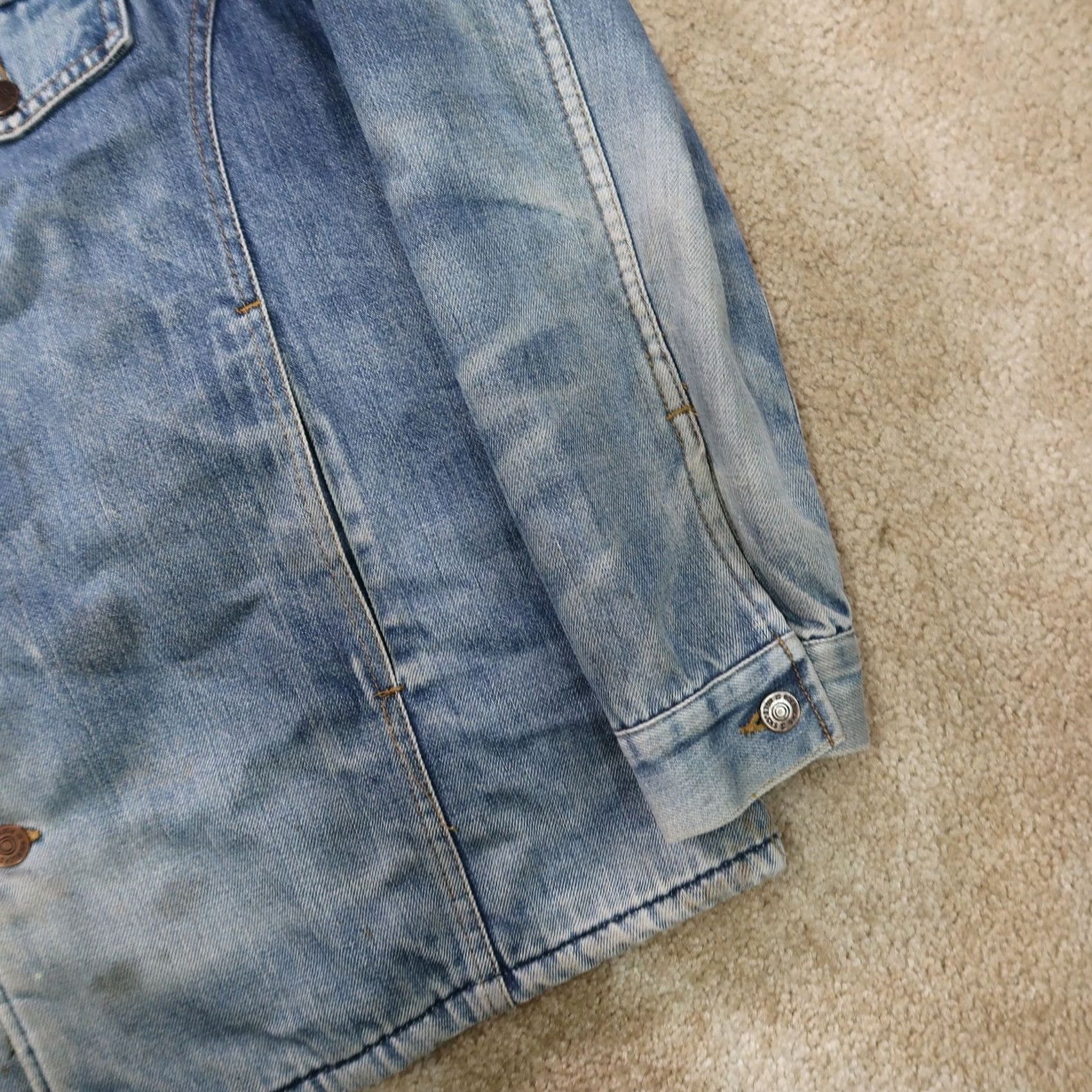 Sears VINTAGE Sears Roebucks Sherpa lined Trucker Coat Mens Large Distressed denim Jacket/Coat Denim Trucker Jacket Men Large Blue 90s/Classic Size US L / EU 52-54 / 3 - 6 Thumbnail