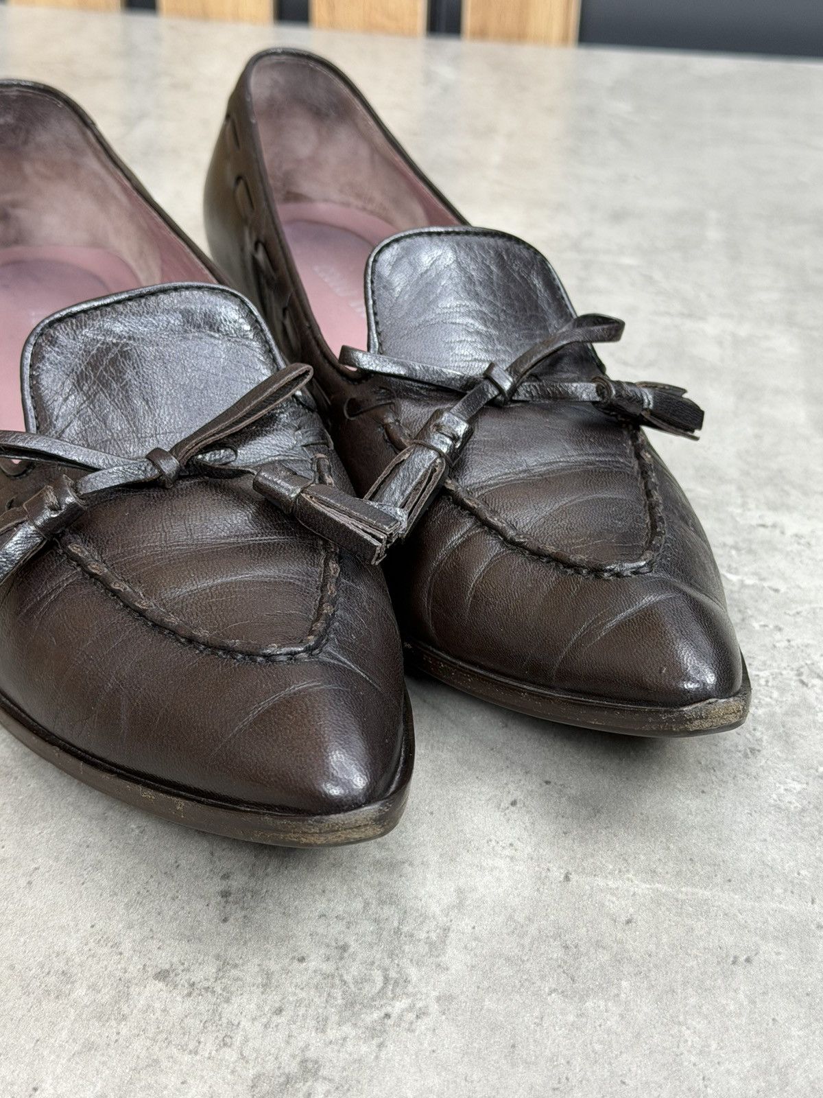 Miu Miu Miu Miu Black Leather Loafers Tassel Pointed Toe Size 37 1/2 Size US 7.5 / IT 37.5 - 6 Thumbnail