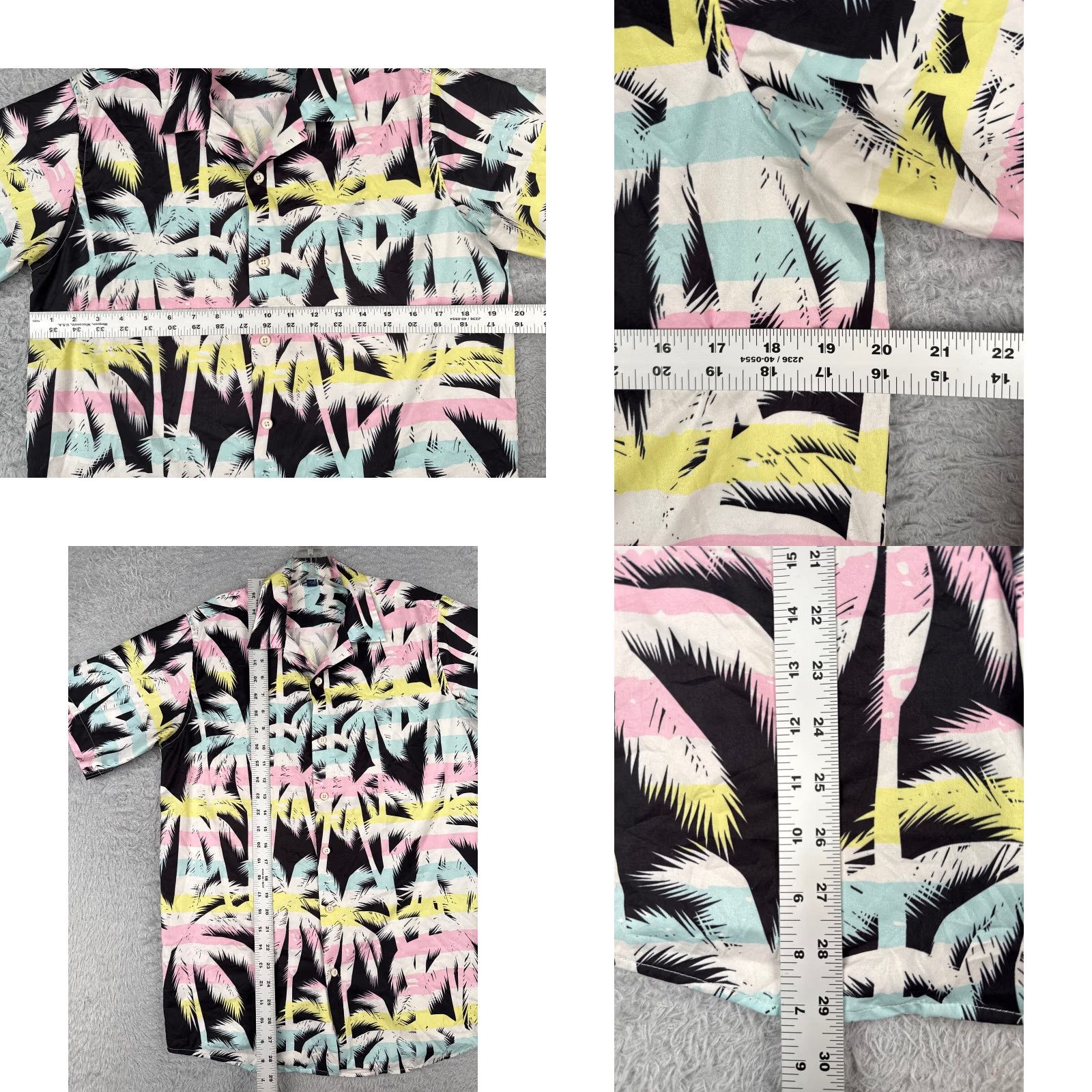 Vintage Hawaiian Shirt Men Small Pink Blue Palm Tree Leaf Button Up 100% Polyester Italy Size US S / EU 44-46 / 1 - 8 Thumbnail