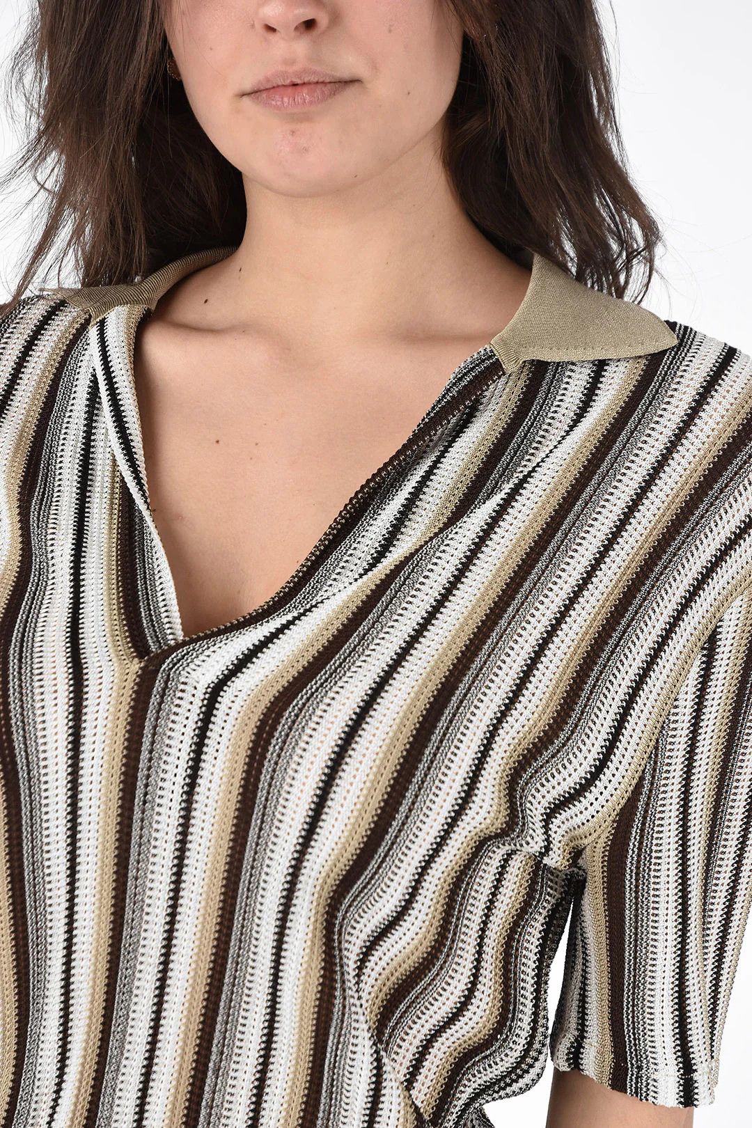 Bottega Veneta og1mm0426 Asymmetric Jacquard Striped Dress in Brown Size M / US 6-8 / IT 42-44 - 3 Thumbnail
