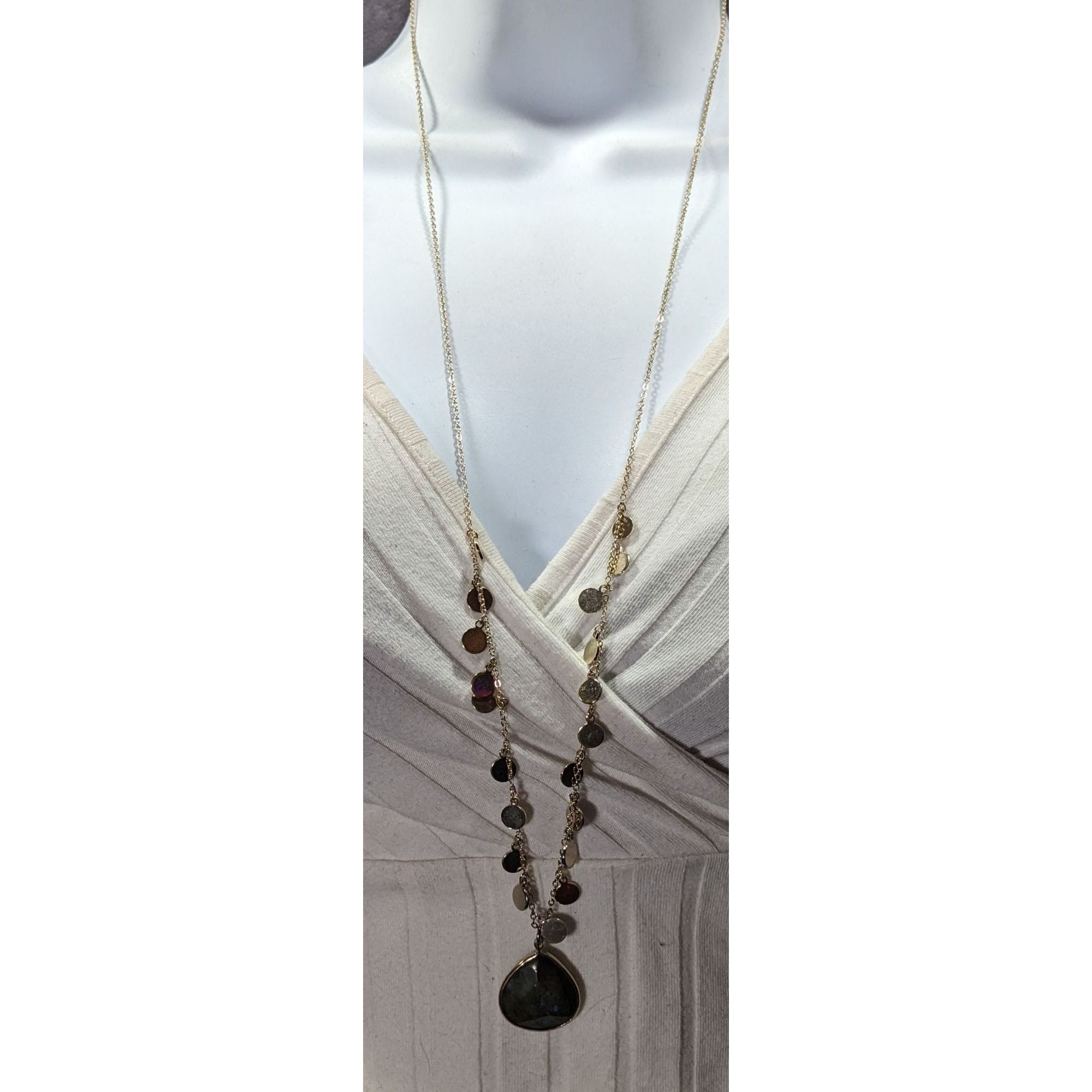 Other Boho Chic Gold Tone Charm Necklace With Teardrop Labradorite Size ONE SIZE - 3 Thumbnail