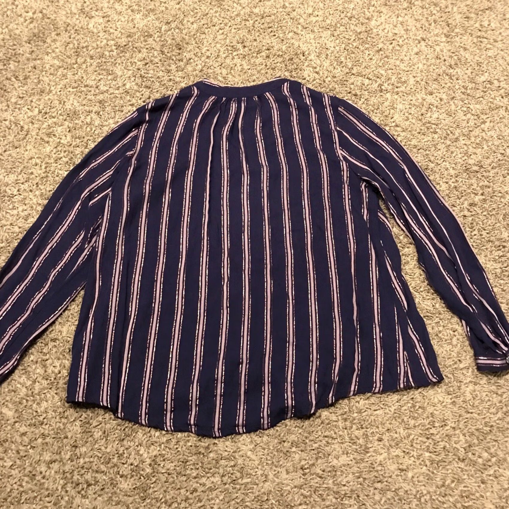 Vintage JLO Womens Blouse Navy Blue Glitter Striped V-Neck Rayon Blend Long Sleeve M Size M / US 6-8 / IT 42-44 - 3 Thumbnail