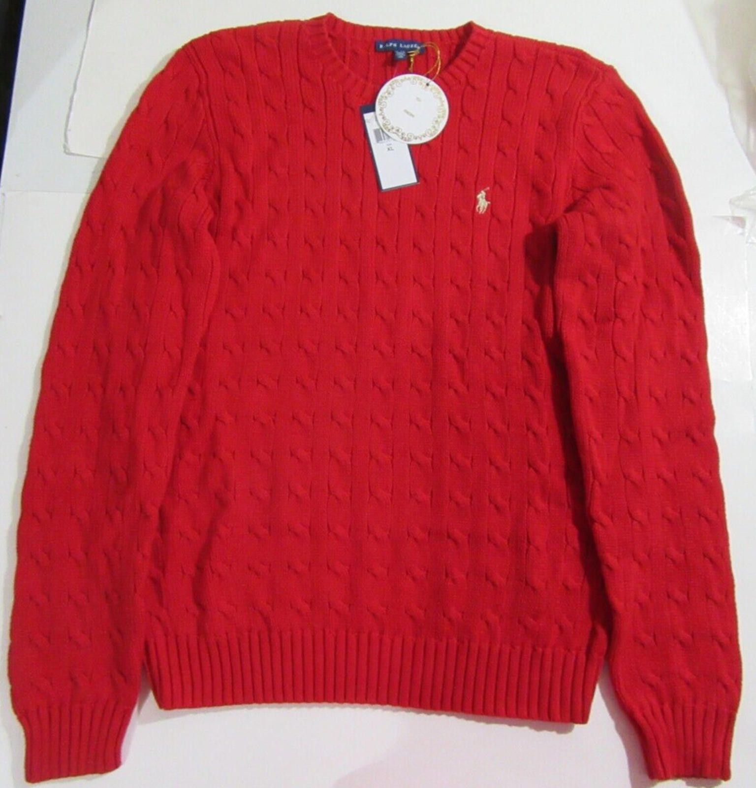 Polo Ralph Lauren Ralph Lauren Women’s Cable Knit Sweater XL Red w/ Gold Pony Size XL / US 12-14 / IT 48-50 - 1 Thumbnail