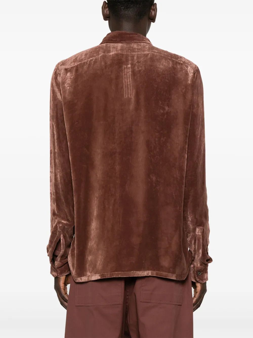 Rick Owens o1y0325 Velvet Solid Color Shirt in Brown Size US S / EU 44-46 / 1 - 4 Thumbnail