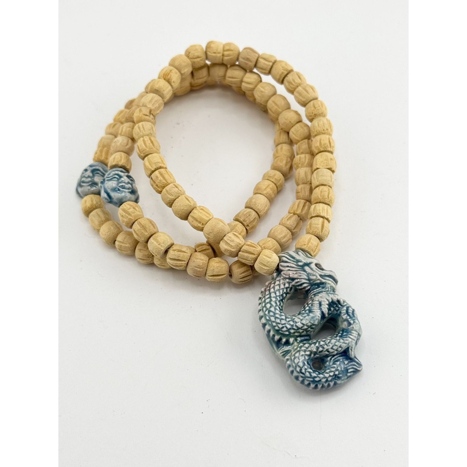 Vintage Vintage wood bead porcelain dragon serpent multi strand brac Size ONE SIZE - 3 Thumbnail