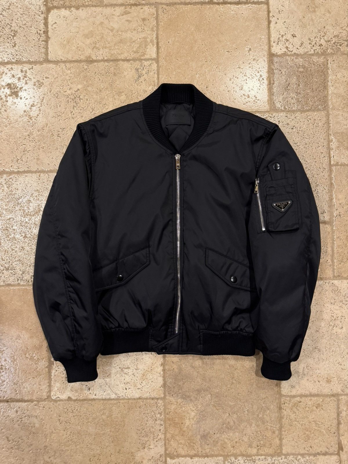 Prada Prada Re-Nylon Triangle Logo Black Bomber Jacket Size US M / EU 48-50 / 2 - 5 Thumbnail