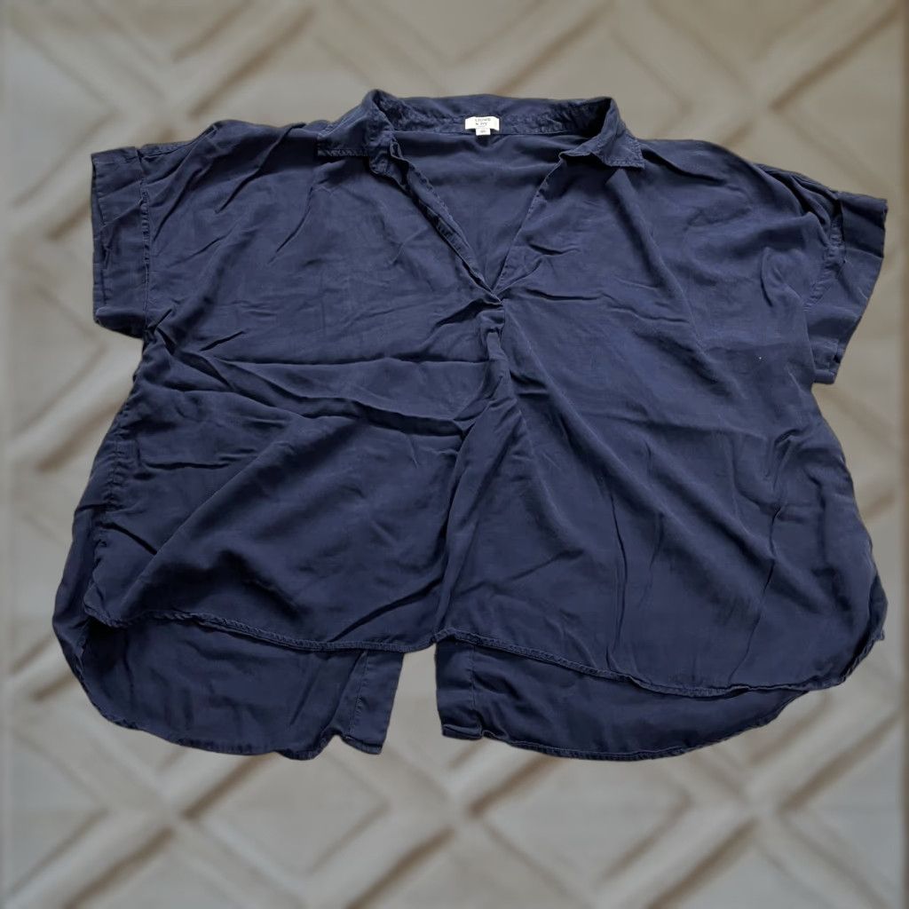 Vintage Crown & Ivy Blouse Womens 3XL Navy Blue Short Sleeve V-Neck Shirt Curvy Plus Size Casual Shirt Women's Blouse Size XXL / US 16-18 / IT 52-54 - 1 Thumbnail