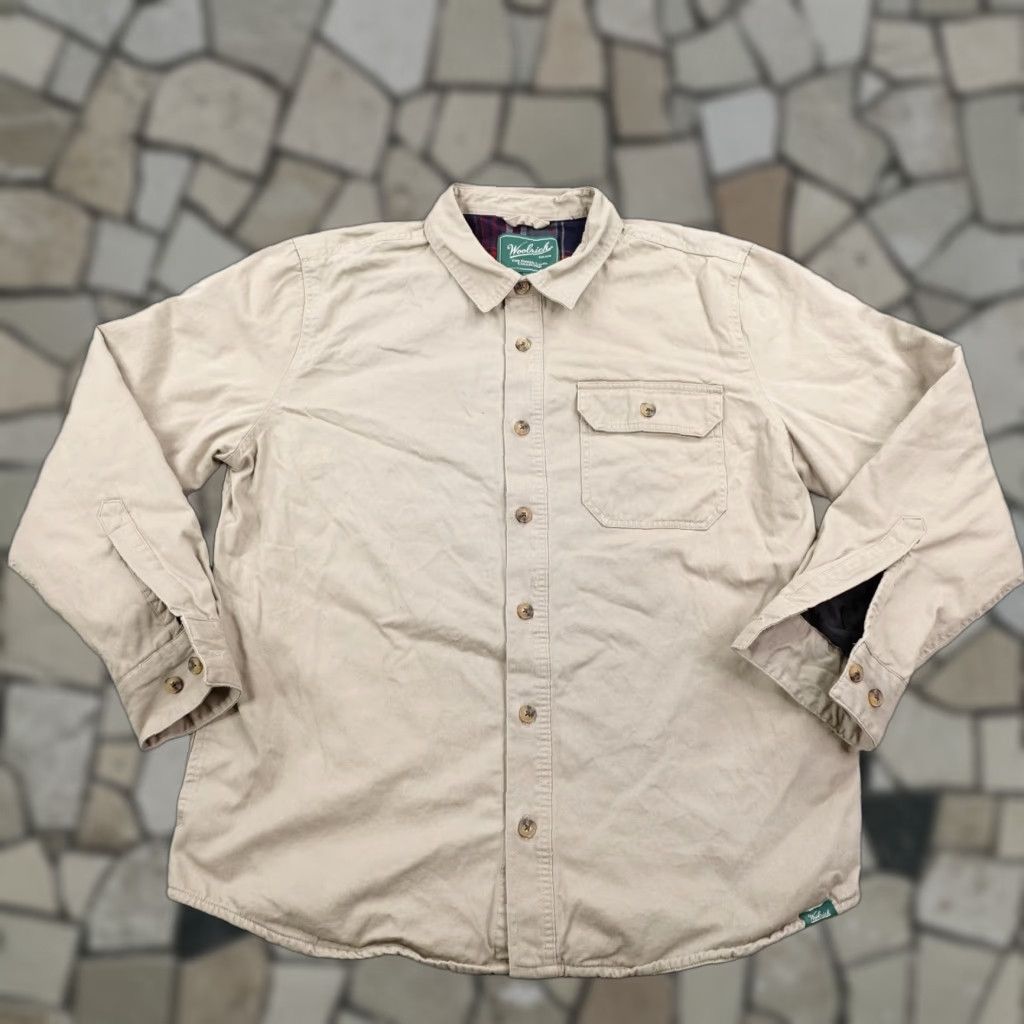 Vintage VINTAGE Woolrich Shirt Mens Large Beige Twill Flannel Lined Overshirt Shacket Utility Size US L / EU 52-54 / 3 - 1 Thumbnail