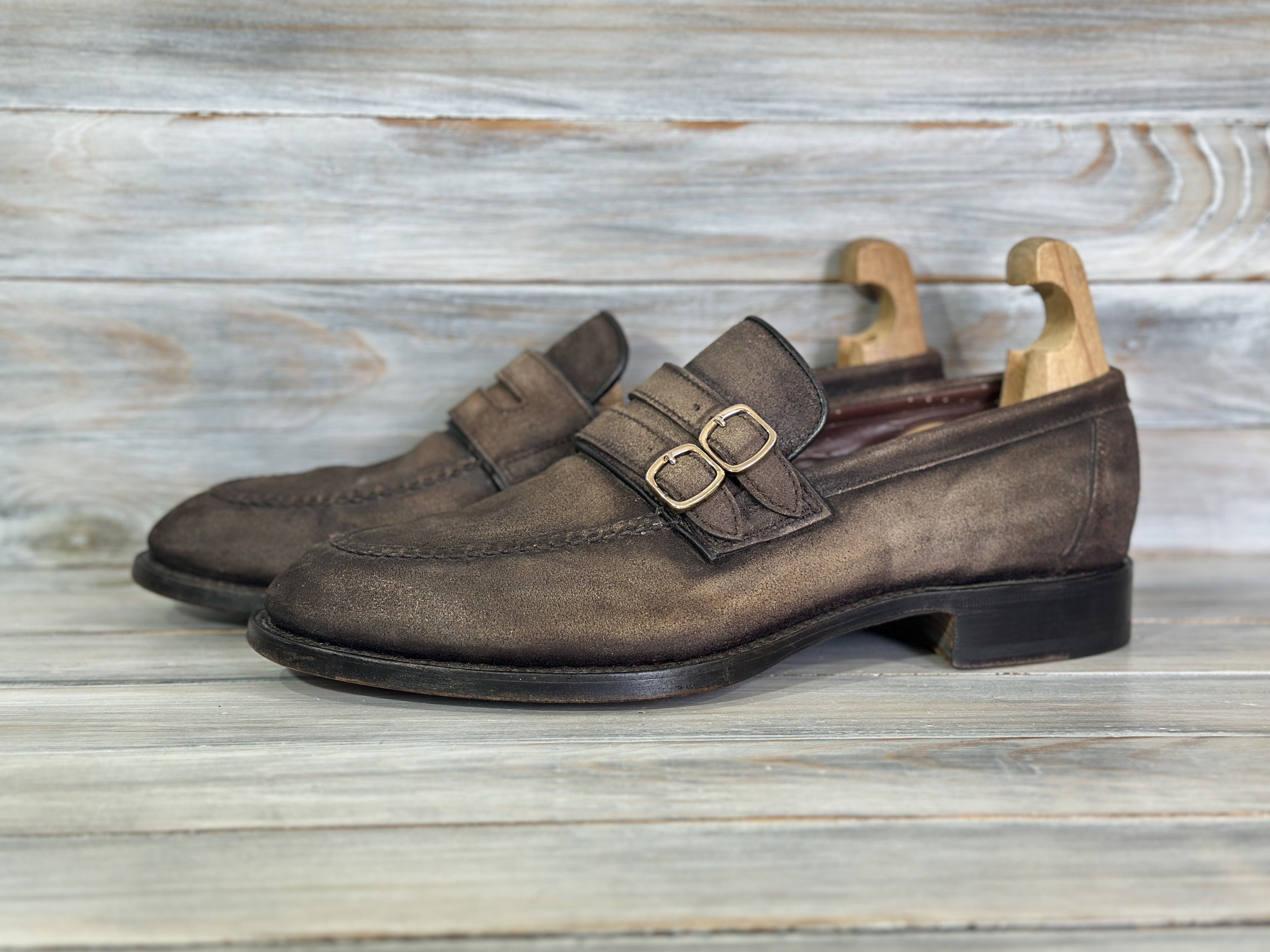 Santoni SANTONI Goodyear Leather Double Strap Loafers Luxury Brand Size US 9.5 / EU 42-43 - 19 Thumbnail