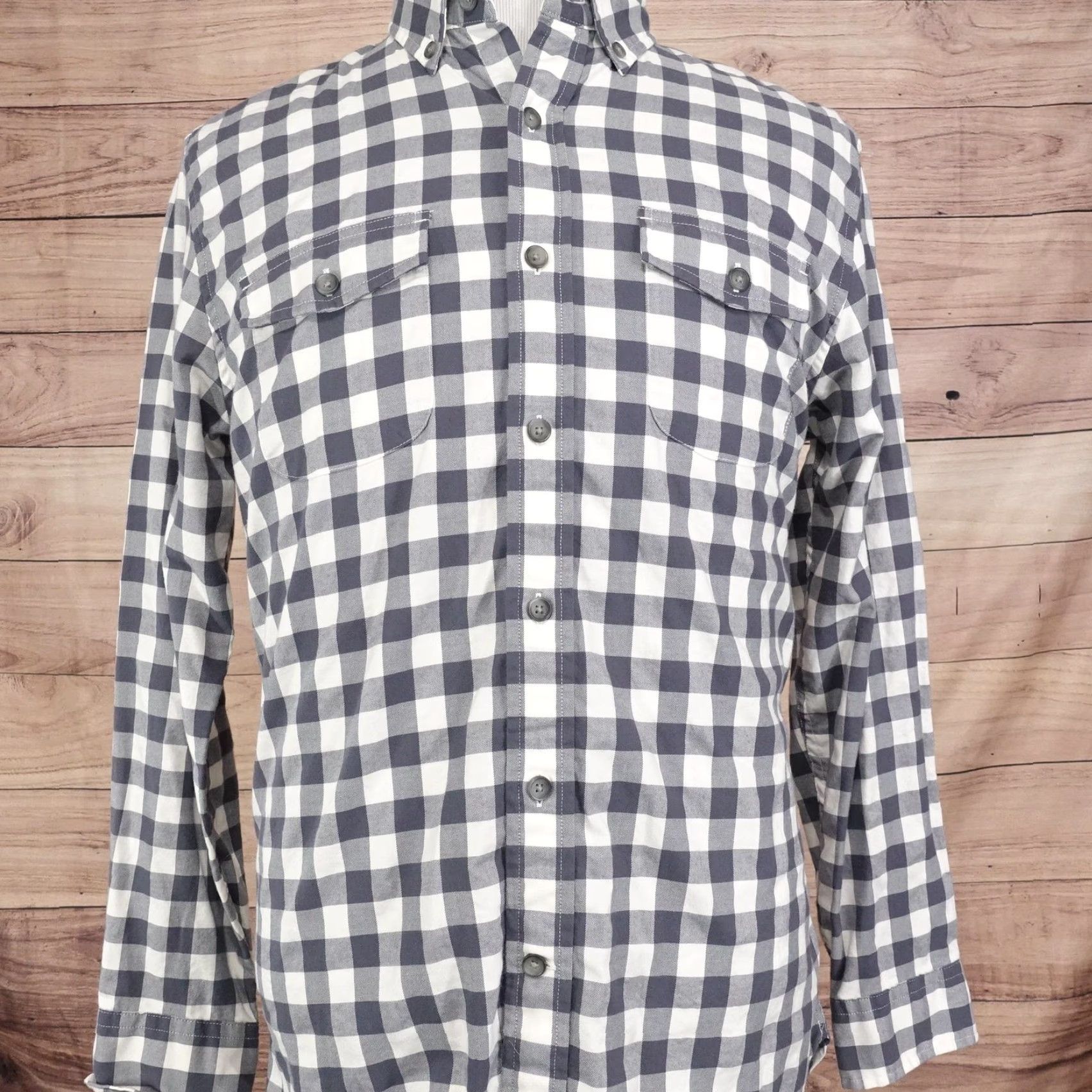 Lands' End VINTAGE Lands' End Shirt Mens Medium Gray White Checkered Cotton-Spandex Button-Down Collared Long Sleeve Traditional Fit Men Size US M / EU 48-50 / 2 - 3 Thumbnail