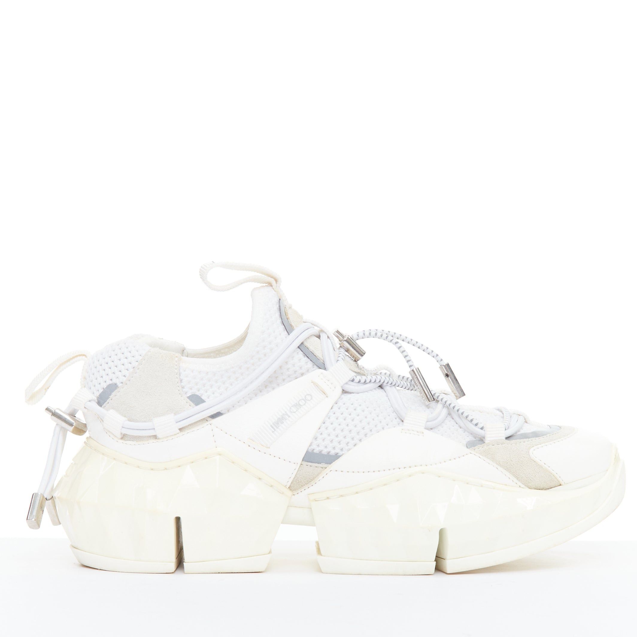 Jimmy Choo JIMMY CHOO Diamond Trail white faceted chunky sole sneakers EU36 Size US 6 / IT 36 - 1 Thumbnail
