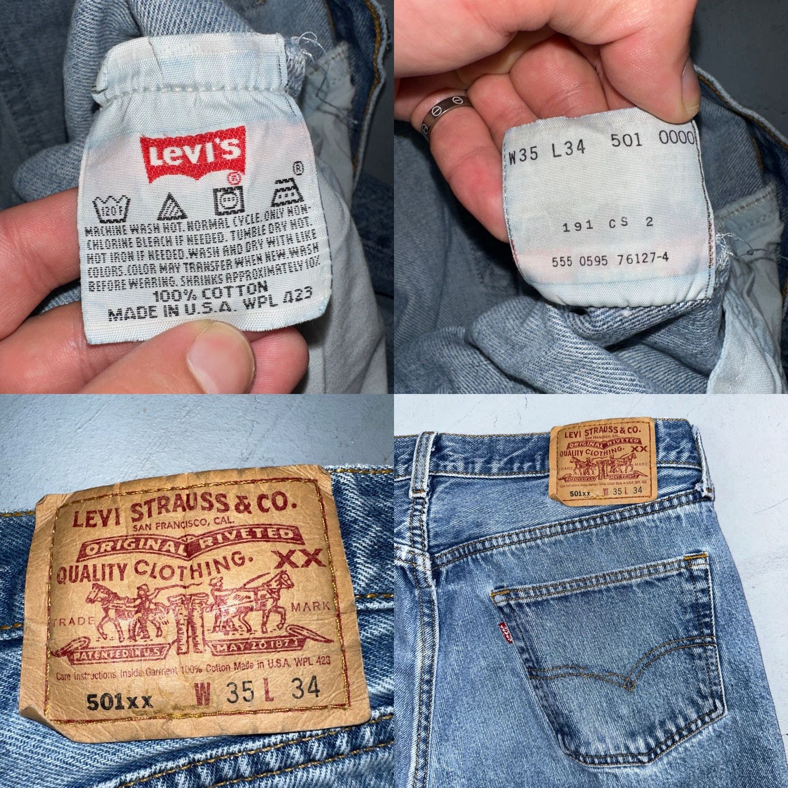 Levi's VINTAGE Levi's 501 Jeans Men Straight 90s USA Blue Light Wash 35x34 Inseam 34 Mid Rise Regular Fit 100% Cotton Denim Size US 35 - 9 Thumbnail