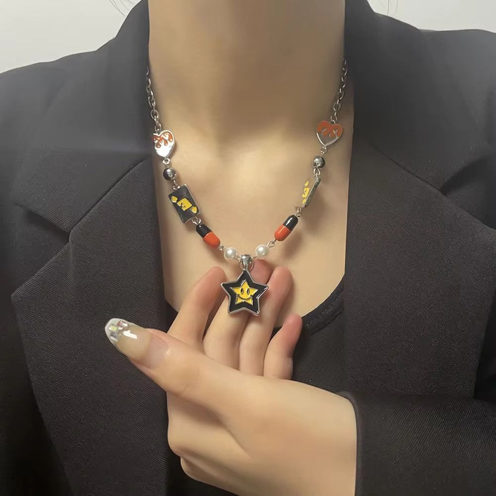 Jewelry Punk Smile Star Heart Clavicle Chain Necklace Size ONE SIZE - 9 Thumbnail