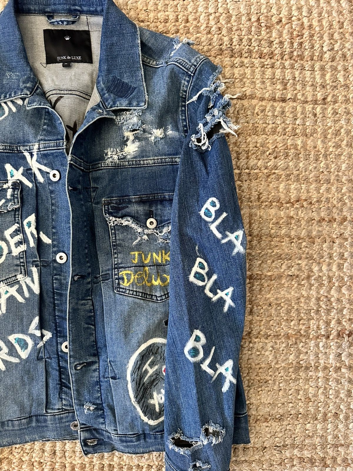 JUNK de LUXE JUNK DE LUXE DISTRESSED DENIM JACKET HAND-PAINTED SIZE XL Size XL / US 12-14 / IT 48-50 - 5 Thumbnail